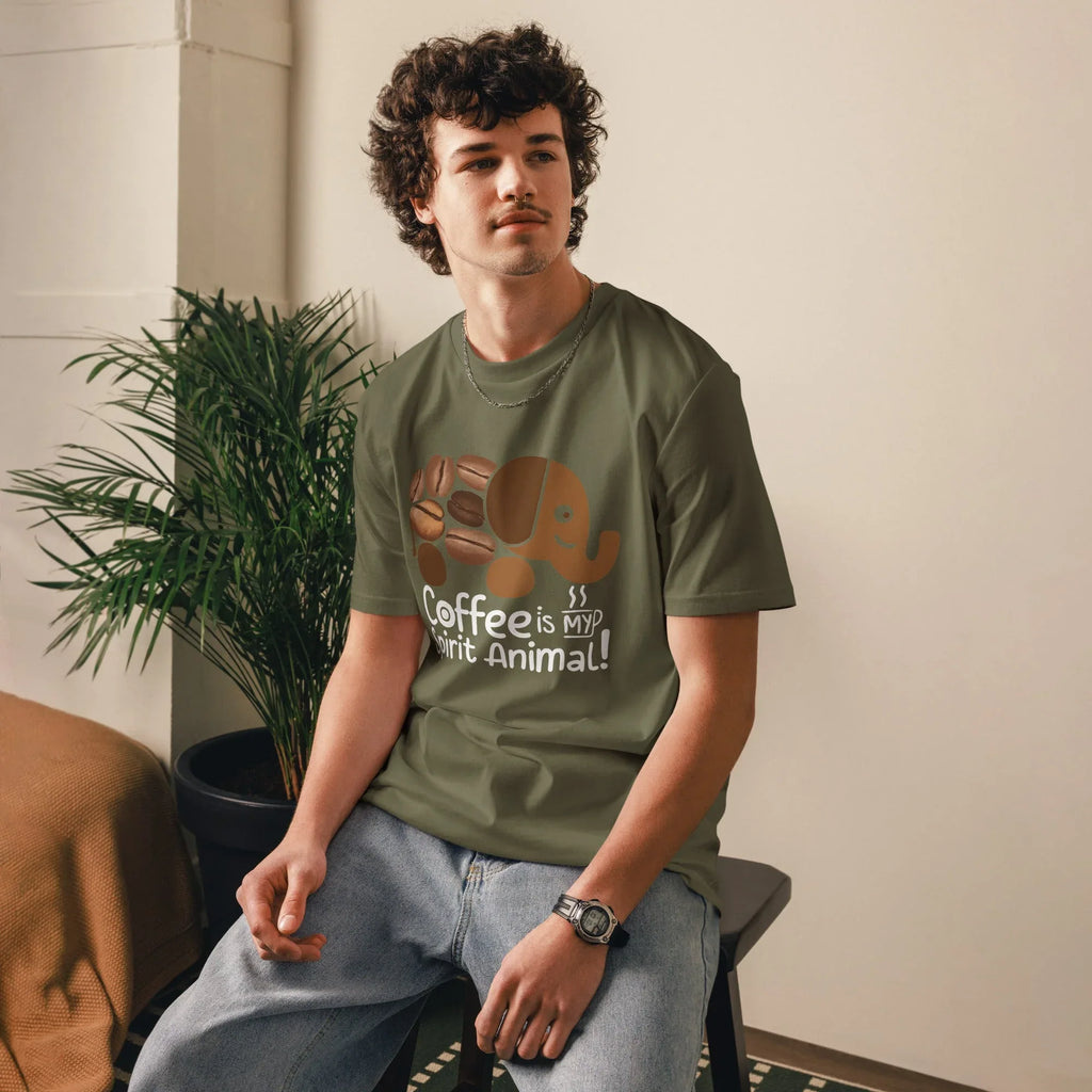 Unisex | Coffee Is My Spirit Animal Organic Cotton T-Shirt T-Shirt AwRans Clothing unisex-organic-cotton-t-shirt-khaki-front-681682c3aa67b