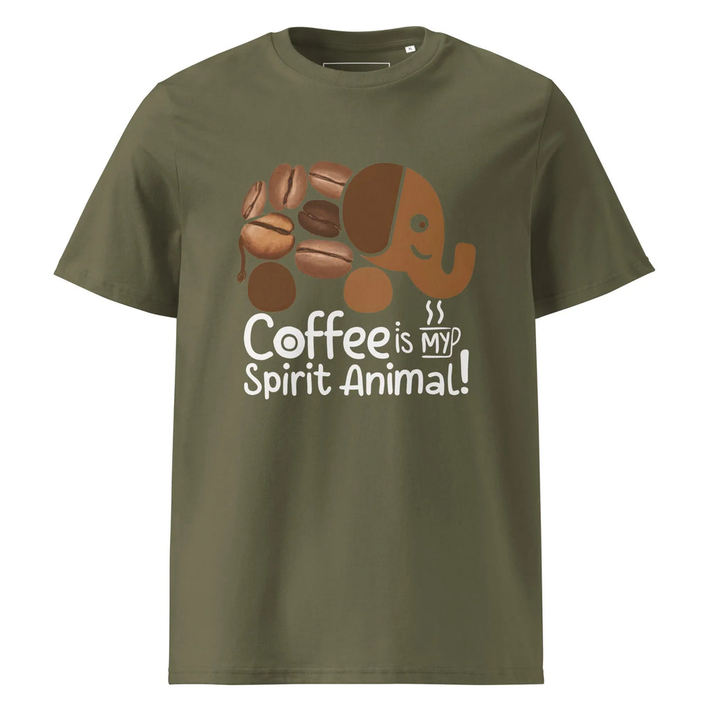 Unisex | Coffee Is My Spirit Animal Organic Cotton T-Shirt T-Shirt AwRans Clothing unisex-organic-cotton-t-shirt-khaki-front-681682c3b0686