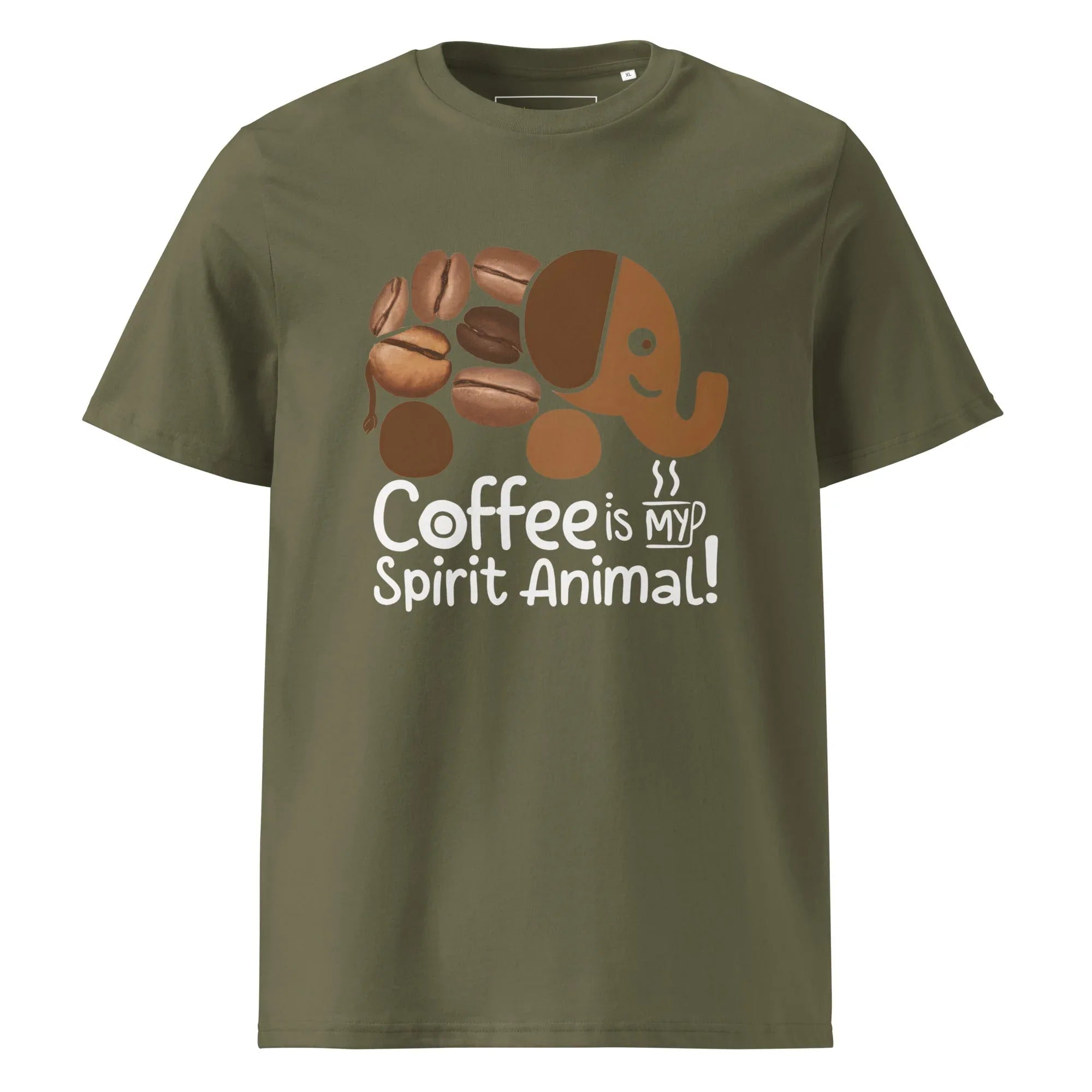 Unisex | Coffee Is My Spirit Animal Organic Cotton T-Shirt T-Shirt AwRans Clothing unisex-organic-cotton-t-shirt-khaki-front-681682c3b0686