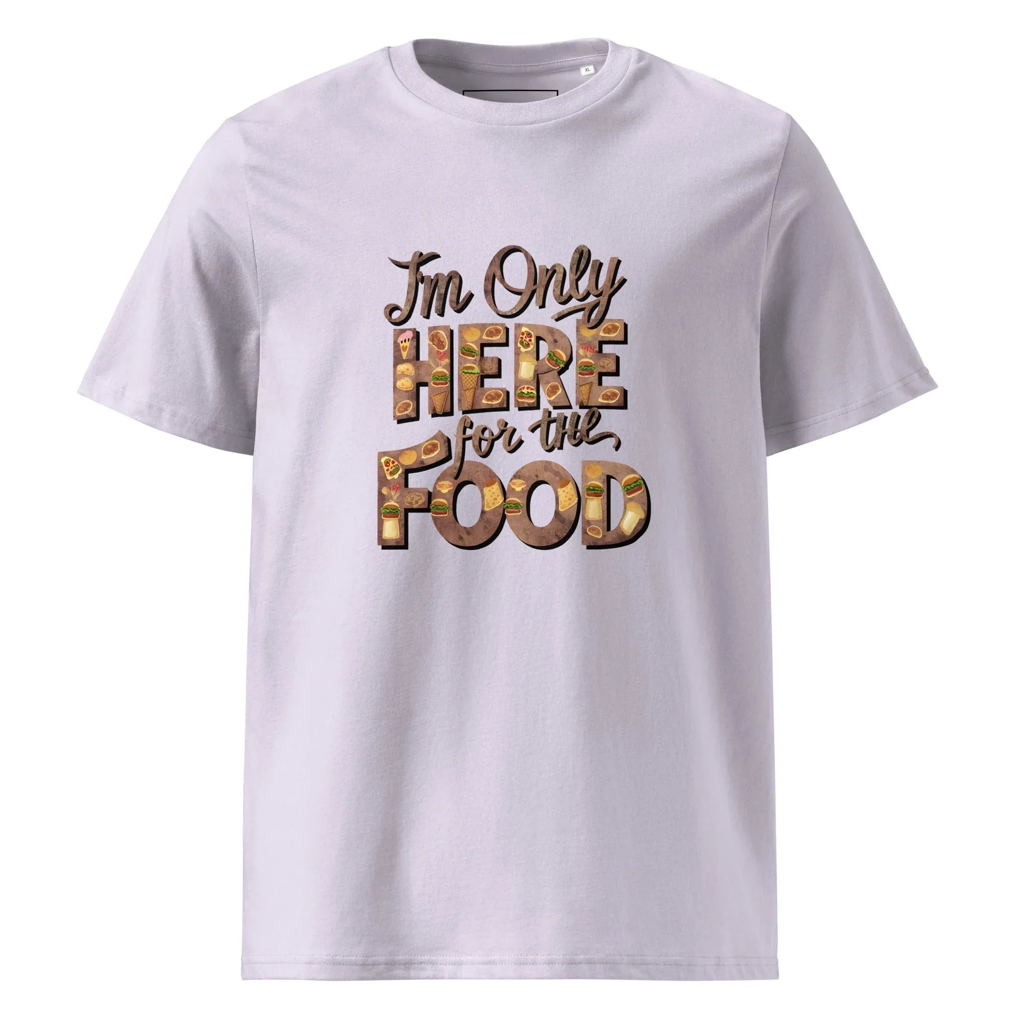 Unisex | I'm Only Here For The Food - Organic Cotton T-Shirt Lavender T-Shirt AwRans Clothing unisex-organic-cotton-t-shirt-lavender-front-665e73ee34bc7