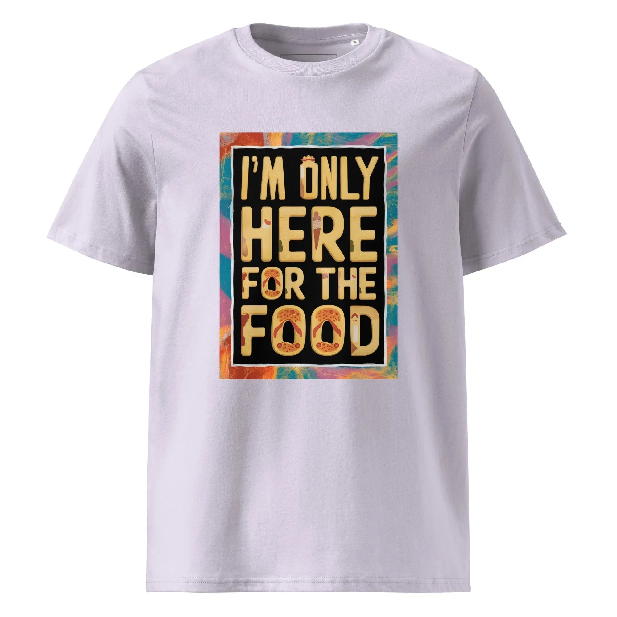 Unisex | I'm Only Here For The Food - Organic Cotton T-Shirt Lavender T-Shirt AwRans Clothing unisex-organic-cotton-t-shirt-lavender-front-665e75143bade
