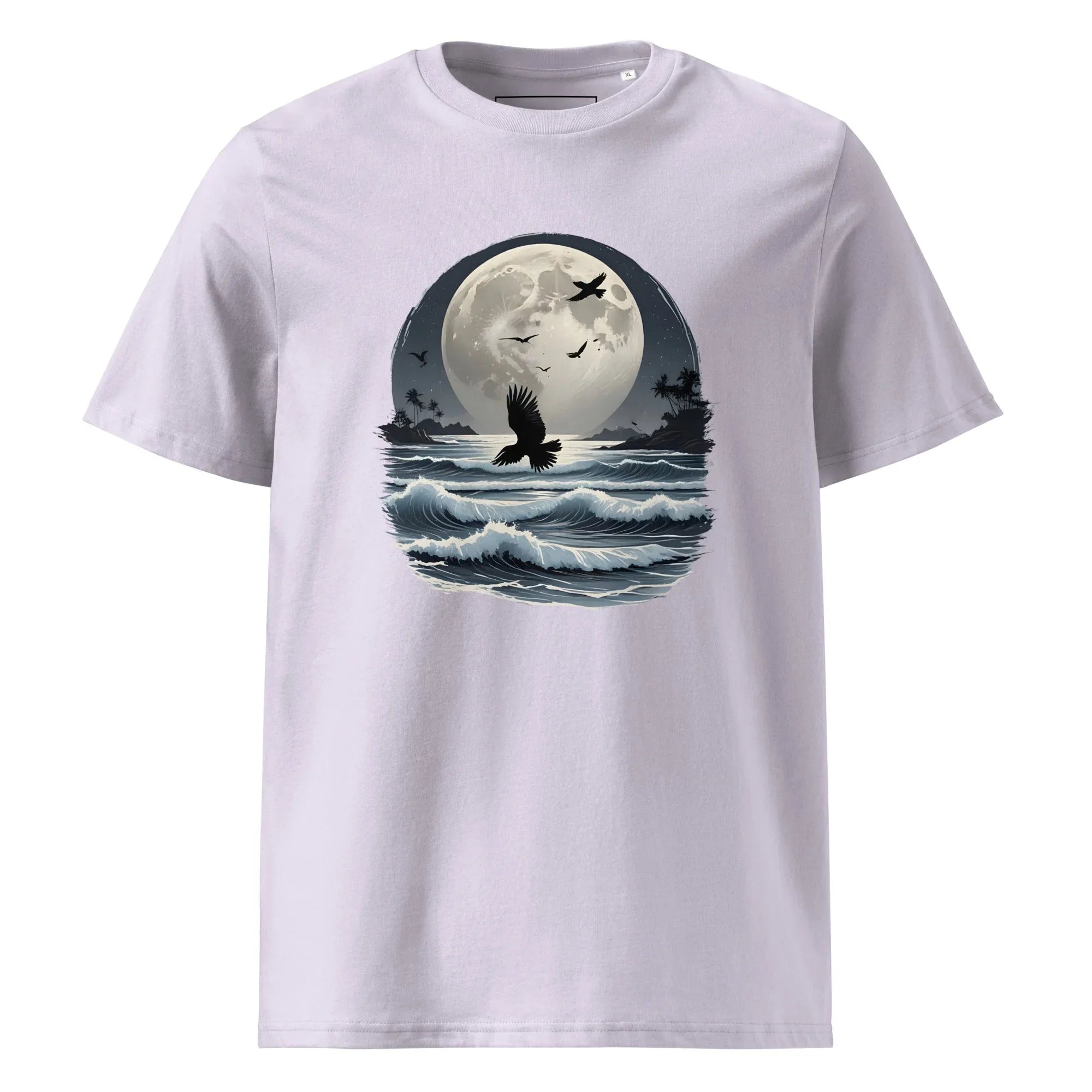 Unisex | Moonlight, Crow, Beach - Organic Cotton T-Shirt Lavender T-Shirt AwRans Clothing unisex-organic-cotton-t-shirt-lavender-front-6663f47cac9dd