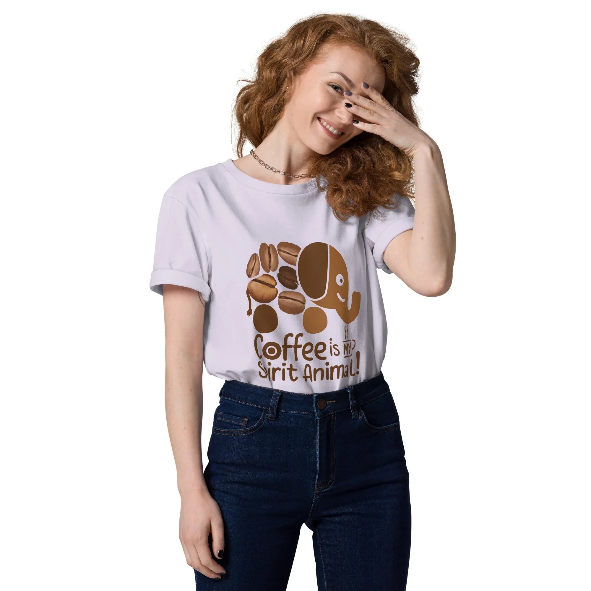 Unisex | Coffee Is My Spirit Animal Organic Cotton T-Shirt Lavender T-Shirt AwRans Clothing unisex-organic-cotton-t-shirt-lavender-front-68169c339b73a