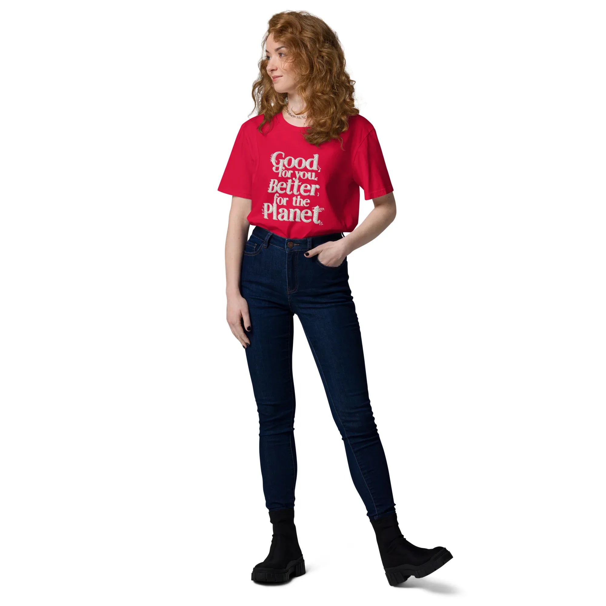 Women's Organic Cotton T-Shirt | Good For You,Better For The Planet T-Shirt AwRans Clothing unisex-organic-cotton-t-shirt-red-front-2-67b19b0c7c48e