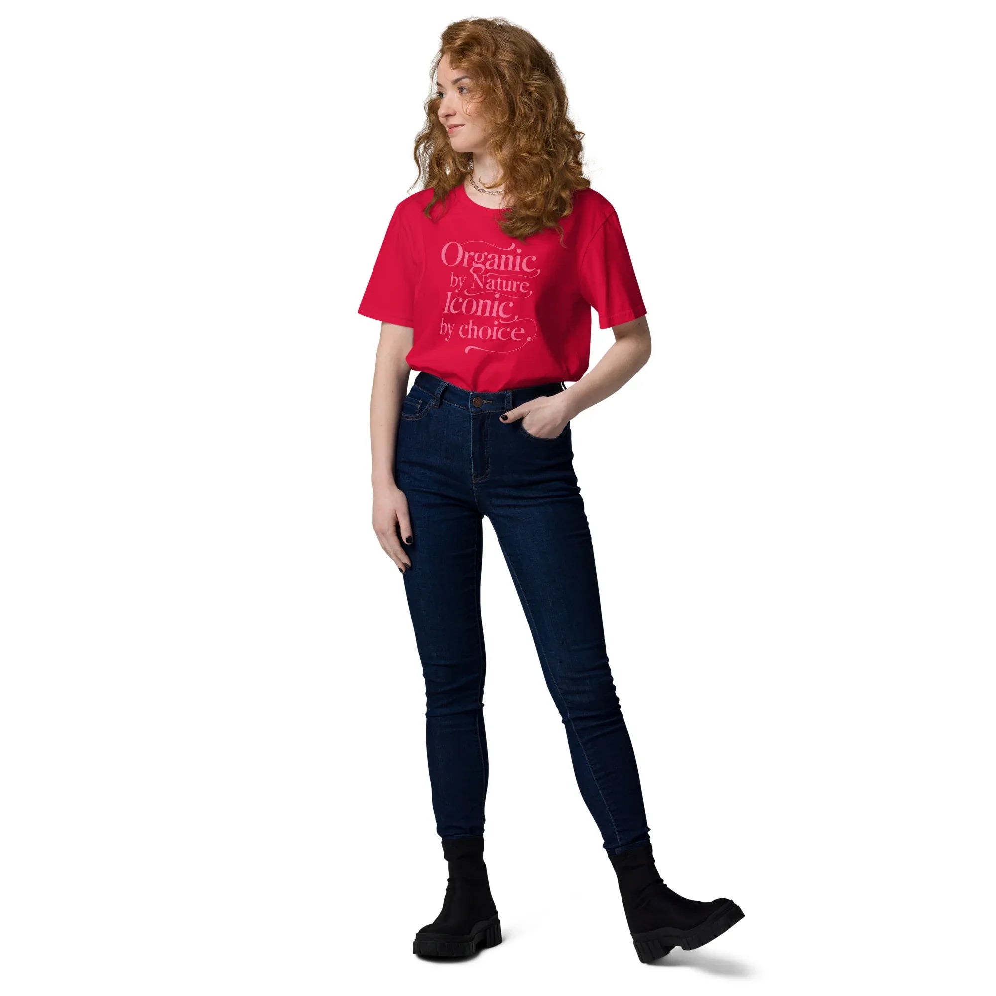 Women's Organic Cotton T-Shirt | Organic By Nature,Iconic By Choice T-Shirt AwRans Clothing unisex-organic-cotton-t-shirt-red-front-2-67b19fe6285ea