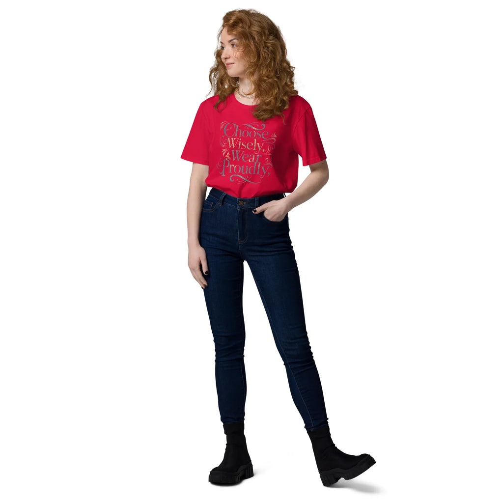 Women's Organic Cotton T-Shirt | Choose Wisely,Wear Pruodly T-Shirt AwRans Clothing unisex-organic-cotton-t-shirt-red-front-2-67b1b3e724ae7
