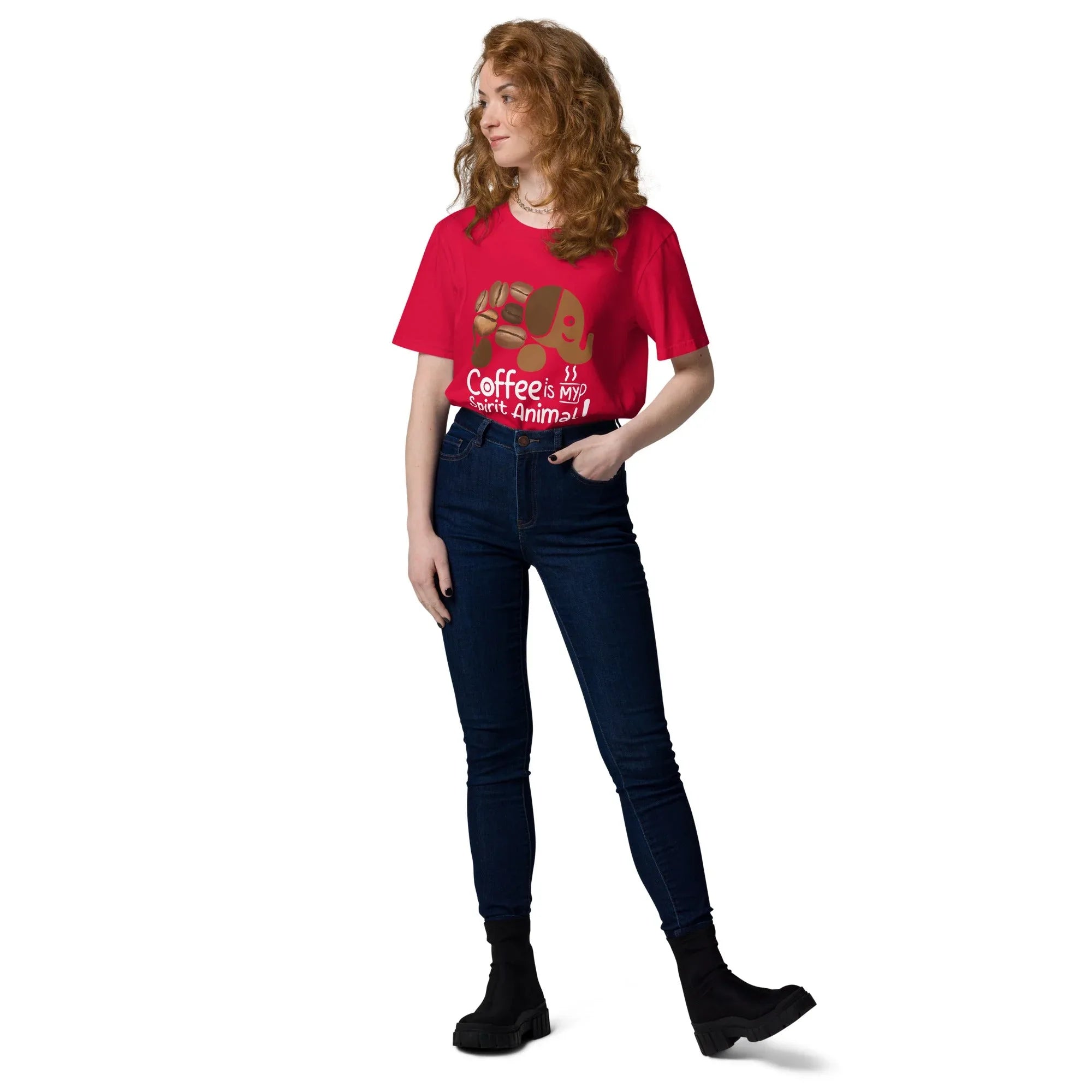 Unisex | Coffee Is My Spirit Animal Organic Cotton T-Shirt T-Shirt AwRans Clothing unisex-organic-cotton-t-shirt-red-front-2-6816a3090a1c5
