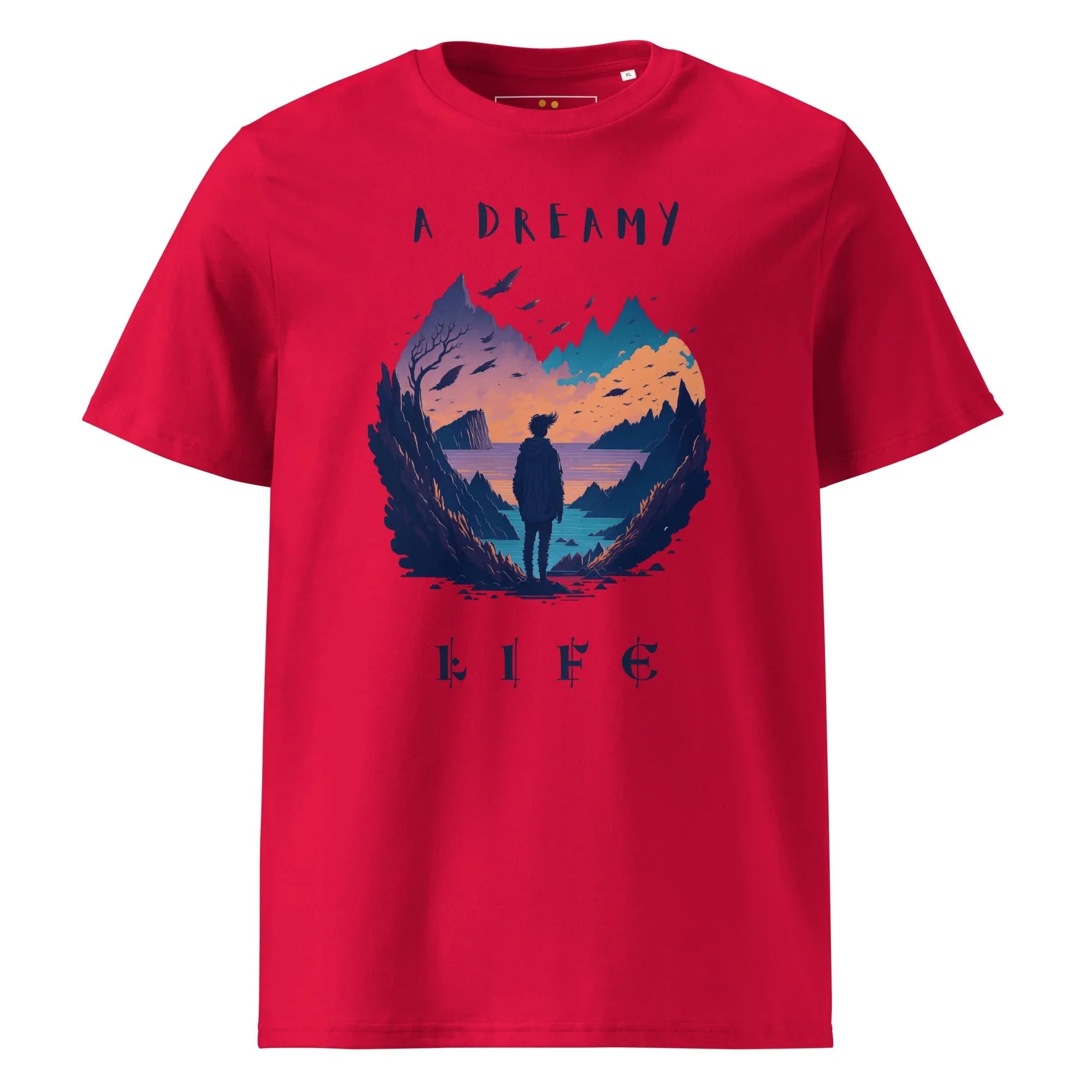 Unisex | A Dreamy Life Organic Cotton T-Shirt Red T-Shirt AwRans Clothing unisex-organic-cotton-t-shirt-red-front-6654668b600b4