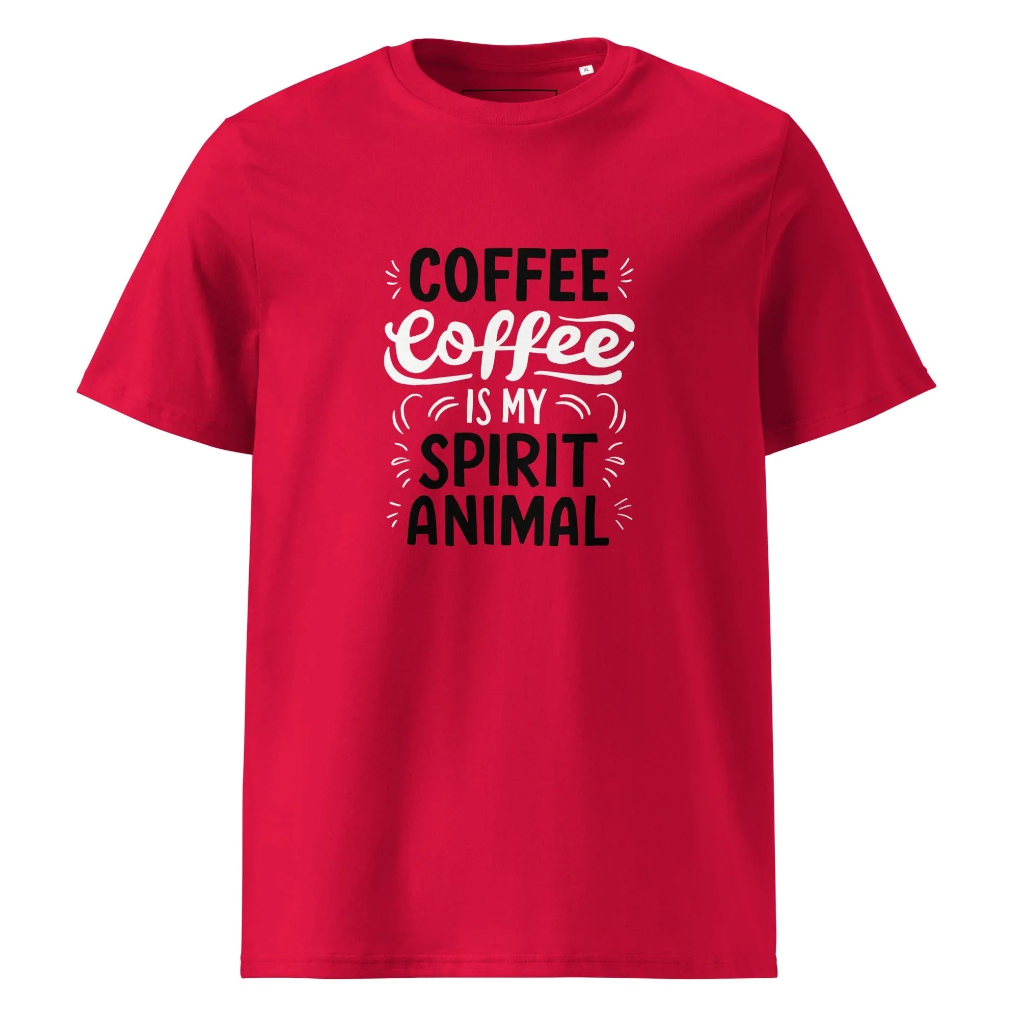 Unisex | Coffee Is My Spirit Animal Organic Cotton T-Shirt Red T-Shirt AwRans Clothing unisex-organic-cotton-t-shirt-red-front-665e641cd783f