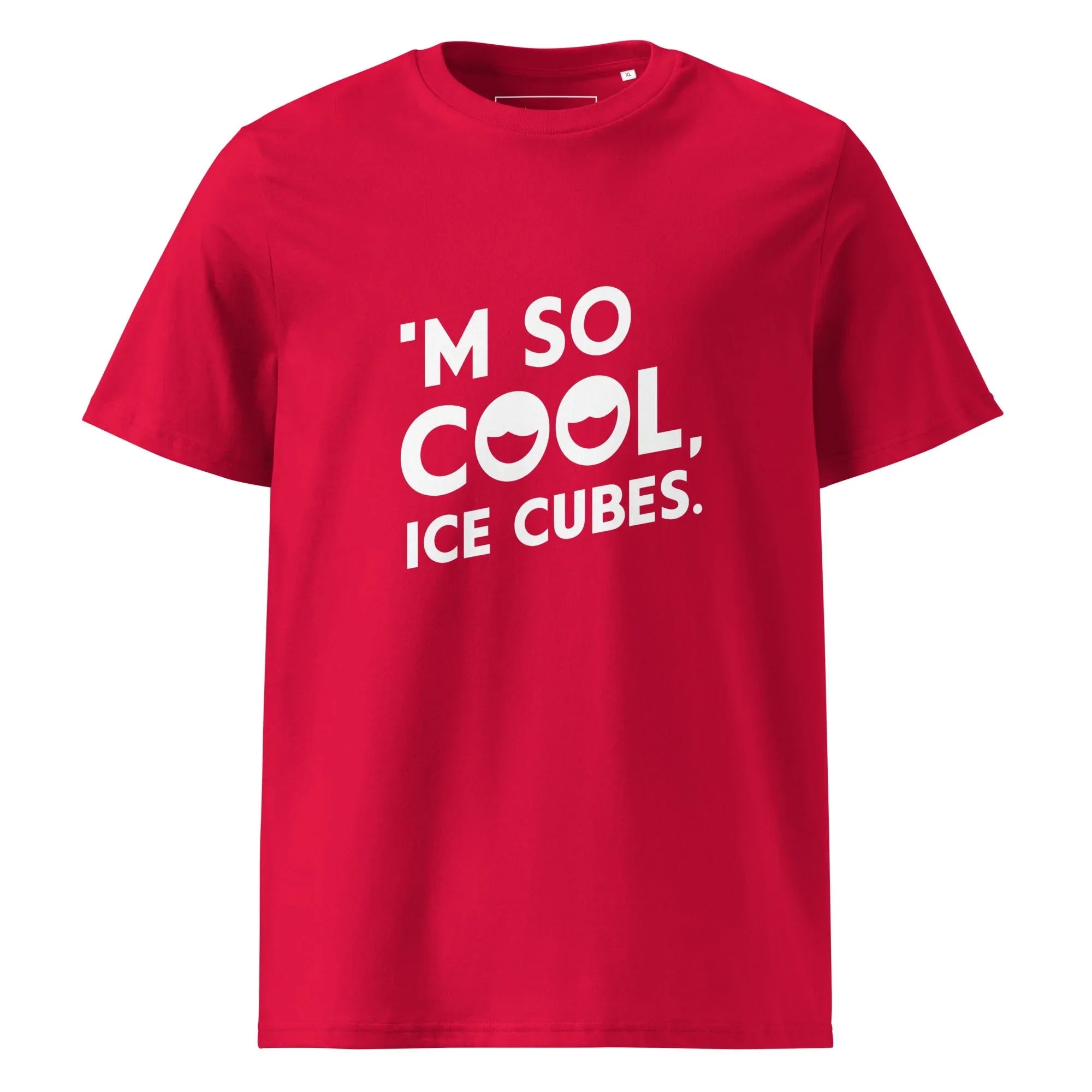 Unisex | 'M SO COOL ICE CUBES - Organic Cotton T-Shirt Red T-Shirt AwRans Clothing unisex-organic-cotton-t-shirt-red-front-665e7301102c2
