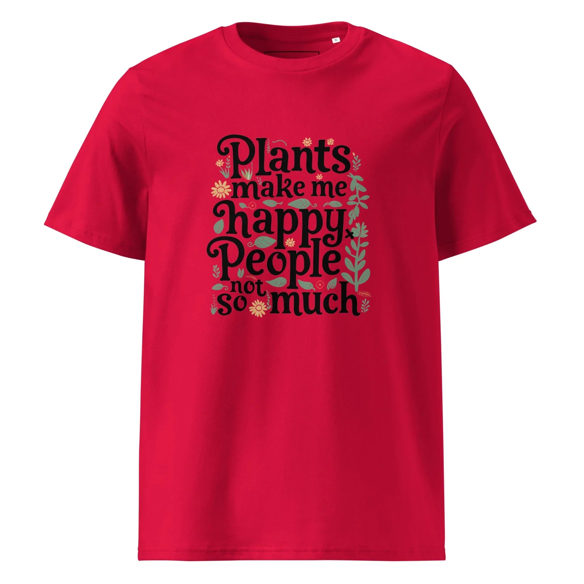 Unisex | Plants Make Me Happy, People Not So Much - Organic Cotton T-Shirt Red T-Shirt AwRans Clothing unisex-organic-cotton-t-shirt-red-front-6663e989cb5d9
