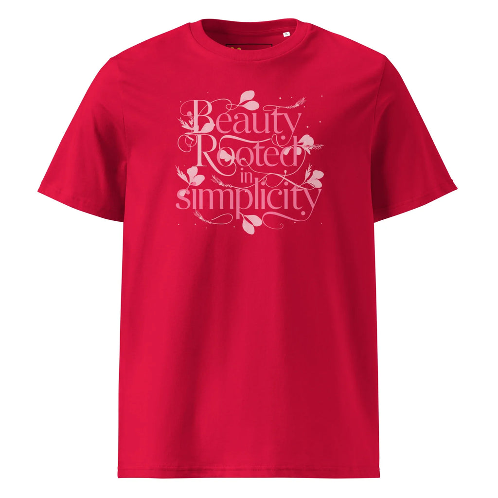Women's Organic Cotton T-Shirt | Beauty Rooted In Simplicity T-Shirt AwRans Clothing unisex-organic-cotton-t-shirt-red-front-67b198222d824