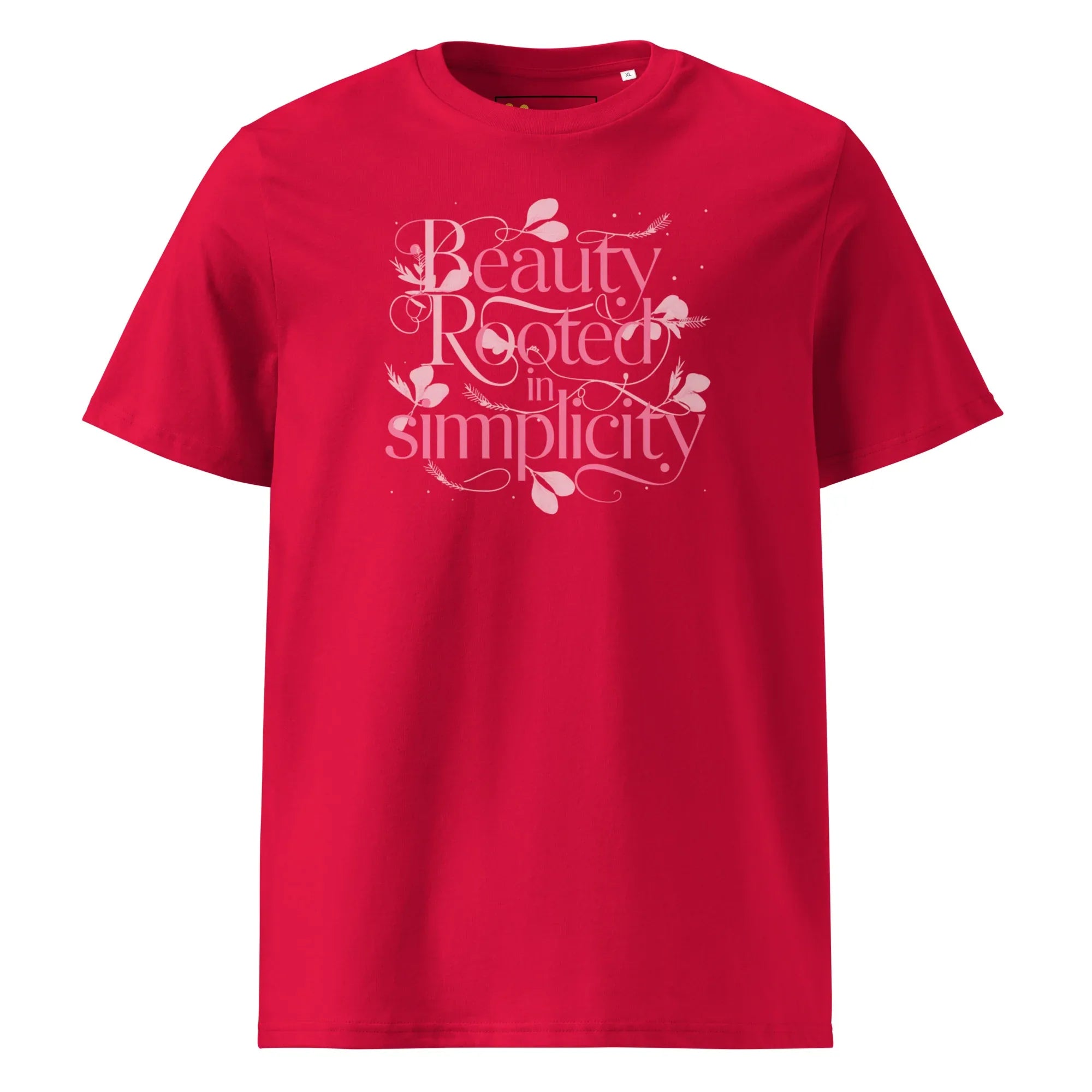 Women's Organic Cotton T-Shirt | Beauty Rooted In Simplicity T-Shirt AwRans Clothing unisex-organic-cotton-t-shirt-red-front-67b198222d824