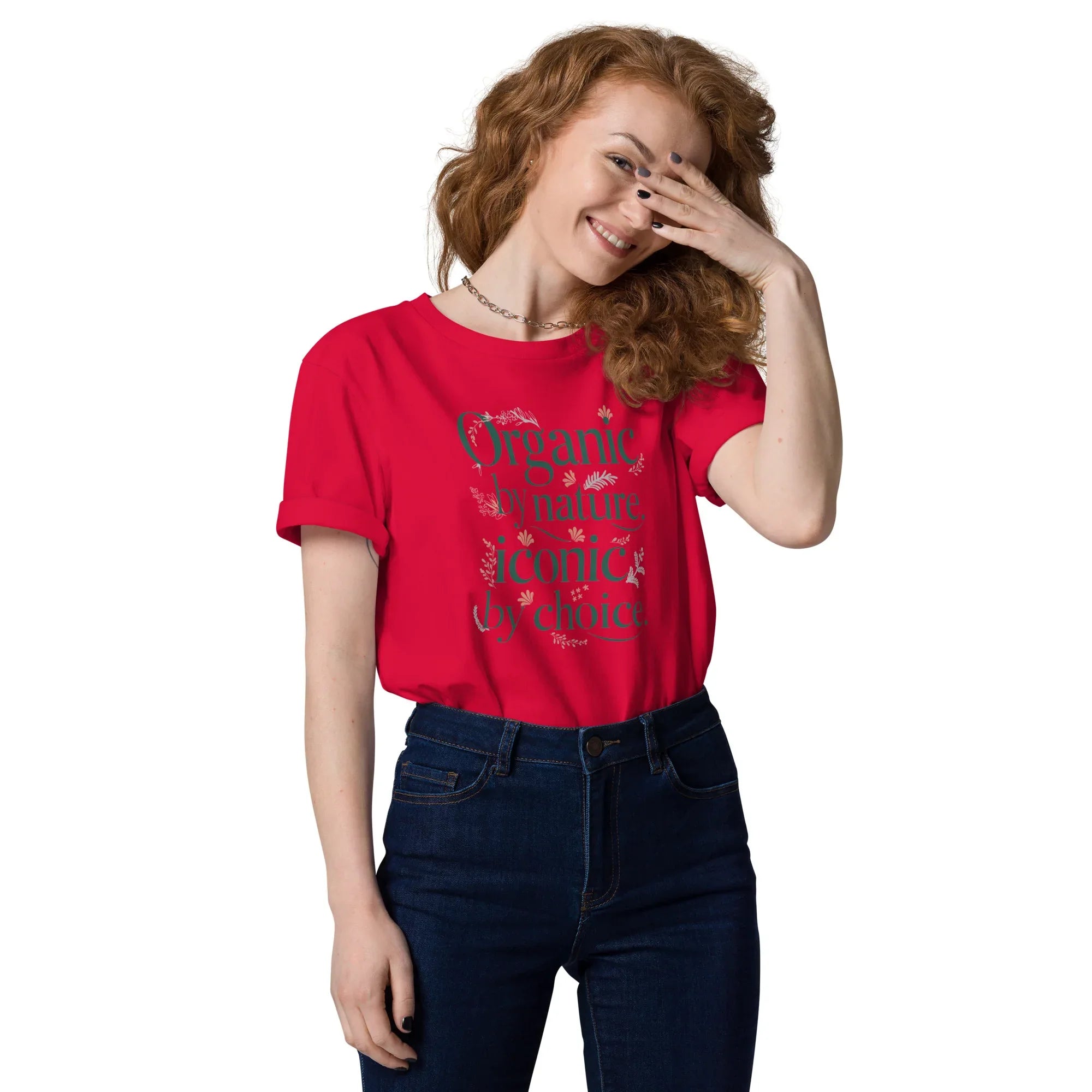 Women's Organic Cotton T-Shirt | Organic By Nature,Iconic By Choice Red T-Shirt AwRans Clothing unisex-organic-cotton-t-shirt-red-front-67b19bb4b0d0f