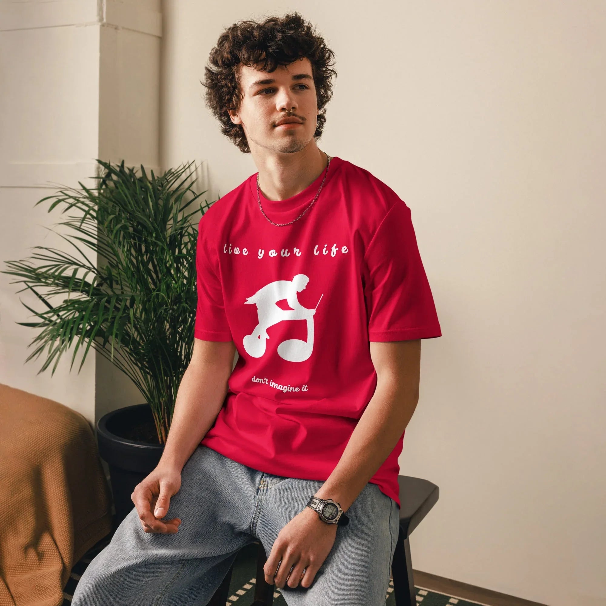 Unisex Organic Cotton T-Shirt | Live Your Life Don’t Imagine It T-Shirt AwRans Clothing unisex-organic-cotton-t-shirt-red-front-6815ee0b84f8b