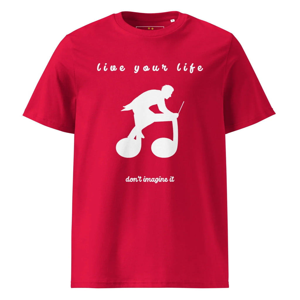 Unisex Organic Cotton T-Shirt | Live Your Life Don’t Imagine It T-Shirt AwRans Clothing unisex-organic-cotton-t-shirt-red-front-6815ee0b86389