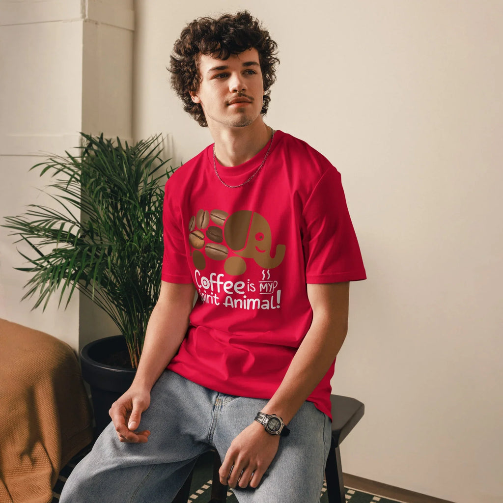 Unisex | Coffee Is My Spirit Animal Organic Cotton T-Shirt T-Shirt AwRans Clothing unisex-organic-cotton-t-shirt-red-front-6816a309093e8