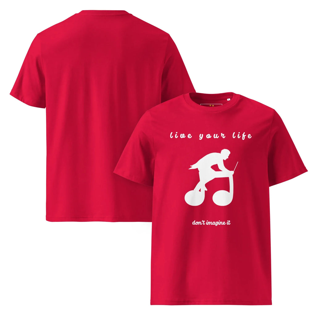 Unisex Organic Cotton T-Shirt | Live Your Life Don’t Imagine It T-Shirt AwRans Clothing unisex-organic-cotton-t-shirt-red-front-and-back-6815ee0b859b3