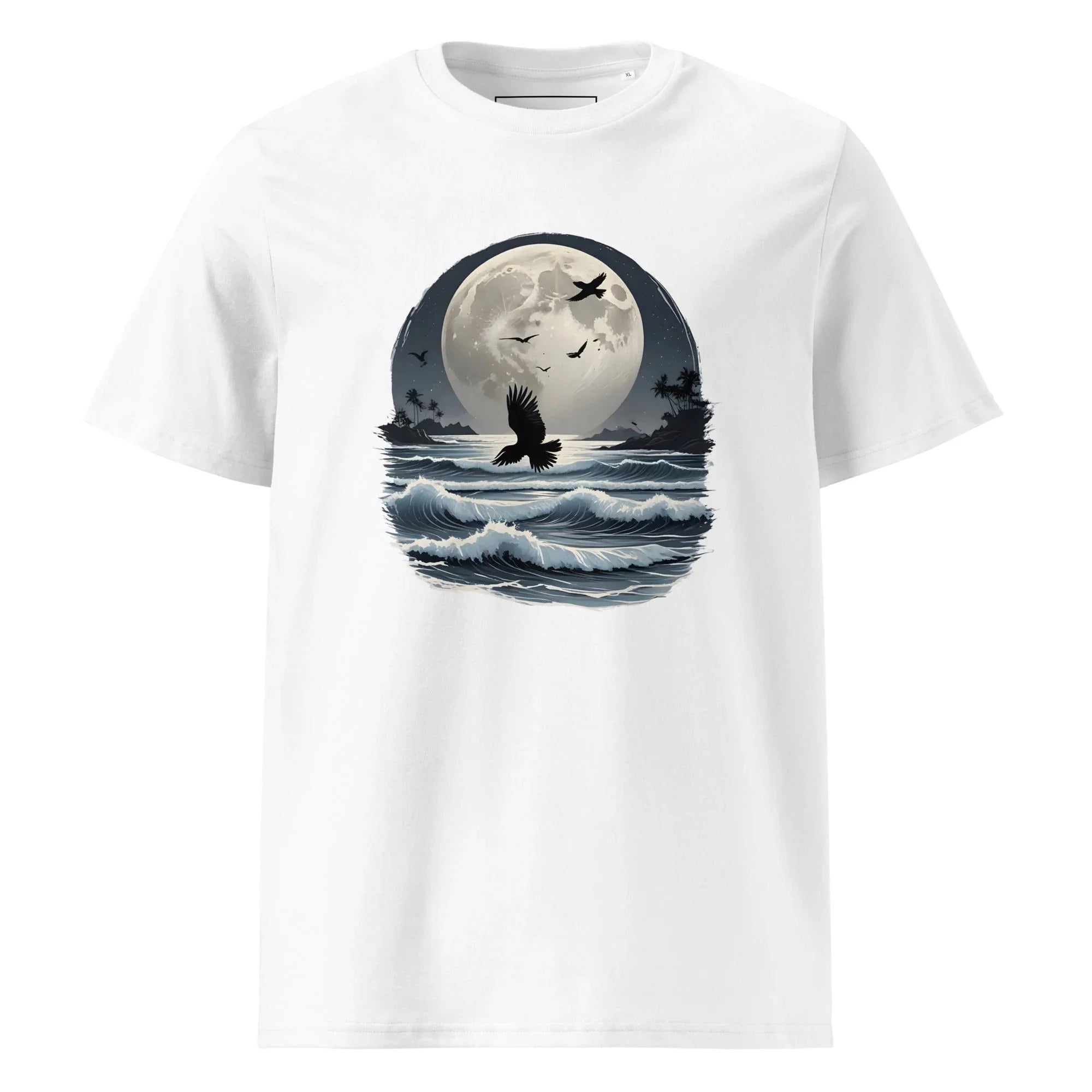 Unisex | Moonlight, Crow, Beach - Organic Cotton T-Shirt White T-Shirt AwRans Clothing unisex-organic-cotton-t-shirt-white-front-6663f47ceba59