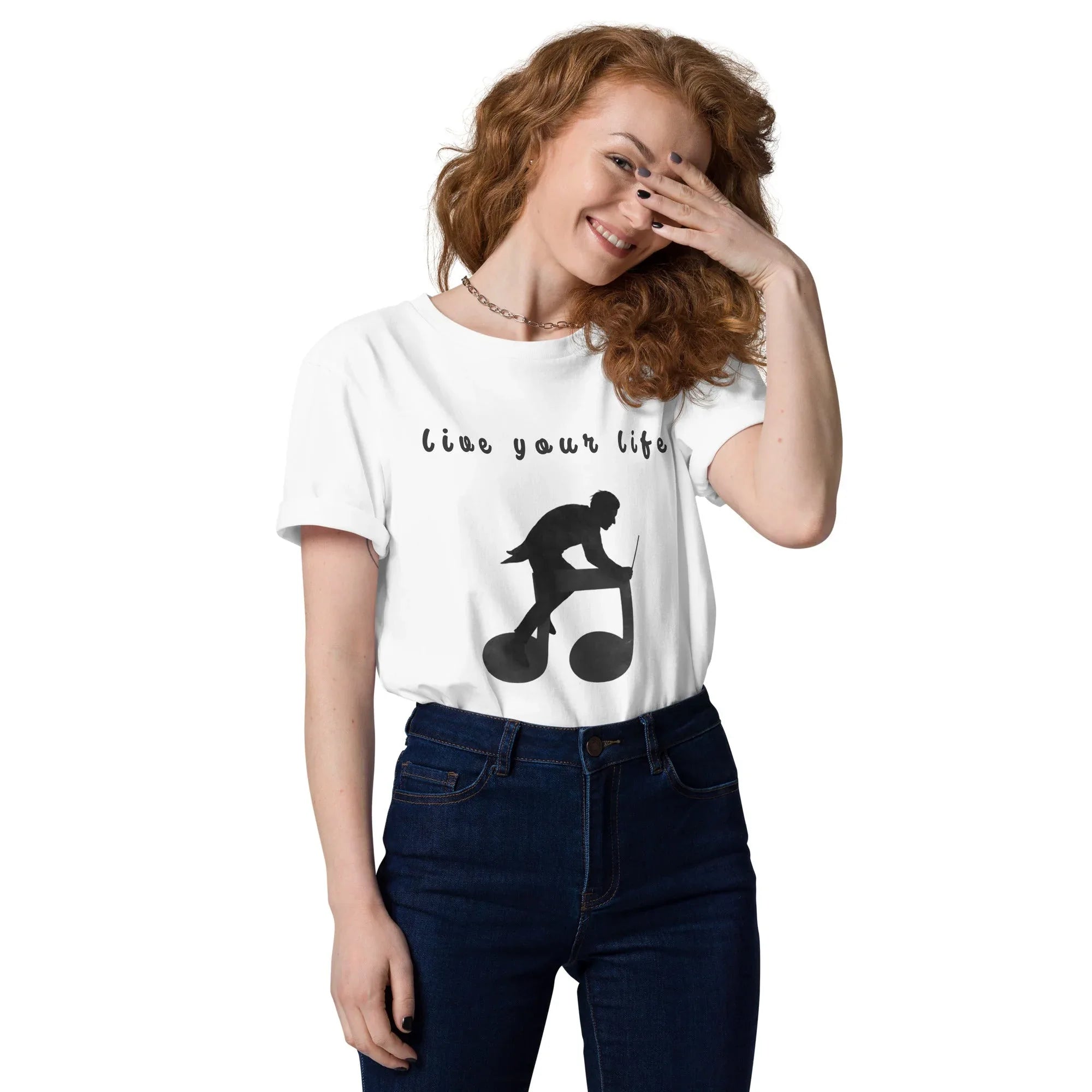 Unisex Organic Cotton T-Shirt | Live Your Life Don’t Imagine It White T-Shirt AwRans Clothing unisex-organic-cotton-t-shirt-white-front-6815fdfebf93f