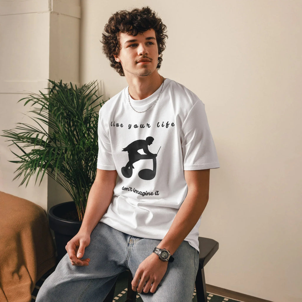 Unisex Organic Cotton T-Shirt | Live Your Life Don’t Imagine It T-Shirt AwRans Clothing unisex-organic-cotton-t-shirt-white-front-6815fdfec9722