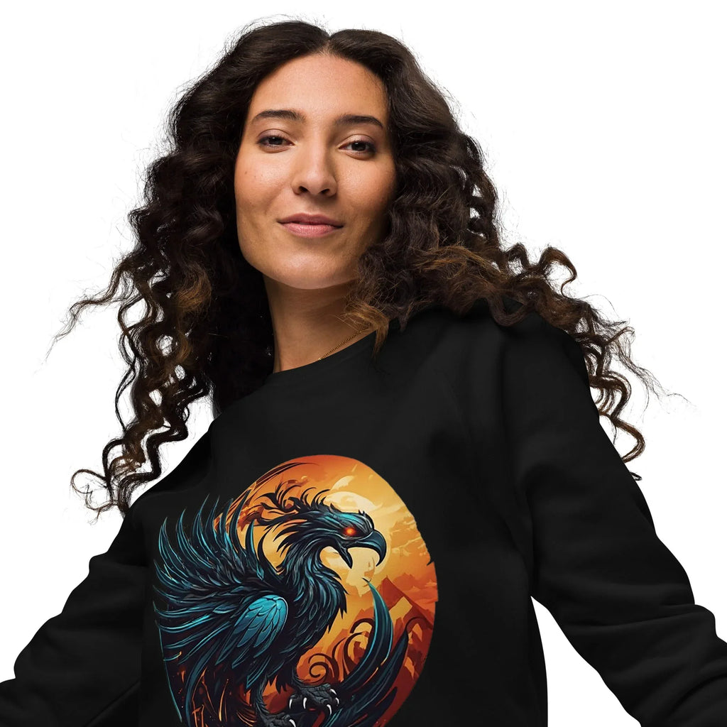 Unisex | Phoenix Organic Raglan Sweatshirt Sweatshirt AwRans Clothing unisex-organic-raglan-sweatshirt-black-front-2-66186c43060cf