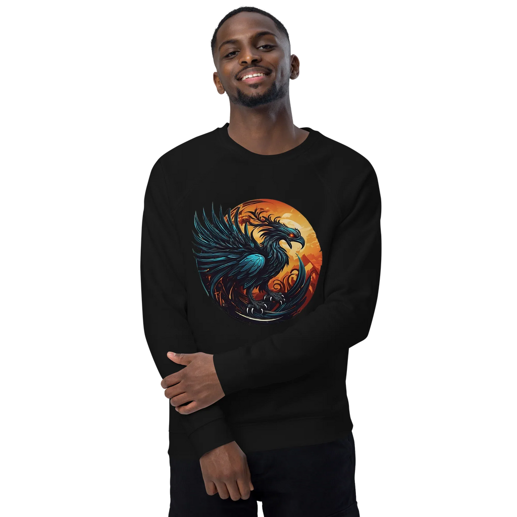 Unisex | Phoenix Organic Raglan Sweatshirt Sweatshirt AwRans Clothing unisex-organic-raglan-sweatshirt-black-front-2-66231d59f39a7