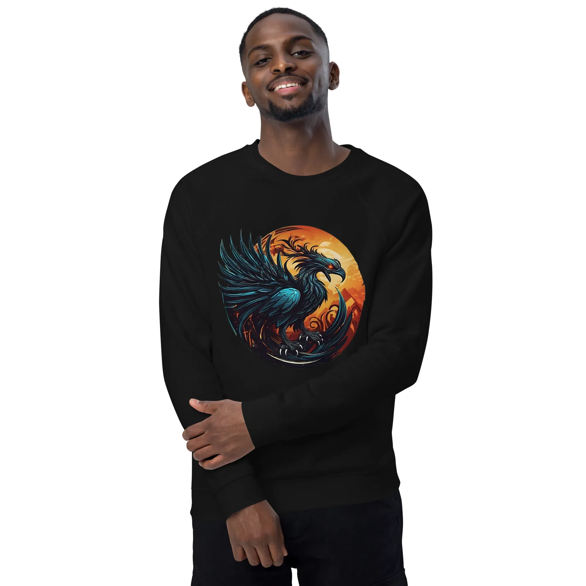 Unisex | Phoenix Organic Raglan Sweatshirt Sweatshirt AwRans Clothing unisex-organic-raglan-sweatshirt-black-front-2-66231d59f39a7