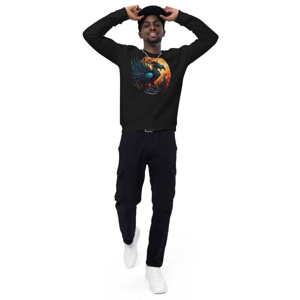 Unisex | Phoenix Organic Raglan Sweatshirt Sweatshirt AwRans Clothing unisex-organic-raglan-sweatshirt-black-front-3-66231d59f3ae5