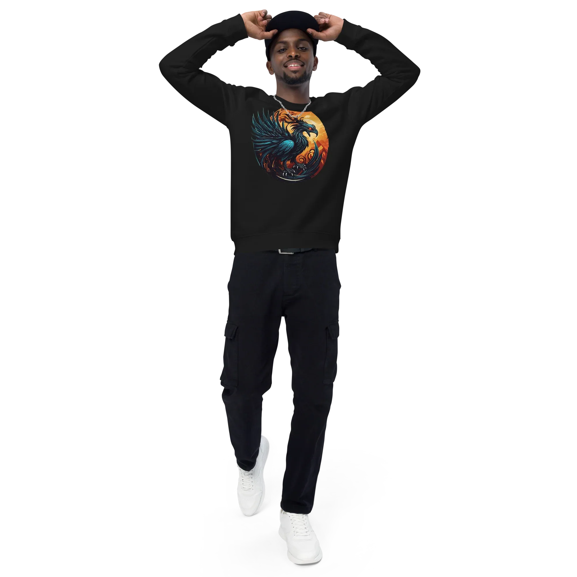 Unisex | Phoenix Organic Raglan Sweatshirt Sweatshirt AwRans Clothing unisex-organic-raglan-sweatshirt-black-front-3-66231d59f3ae5