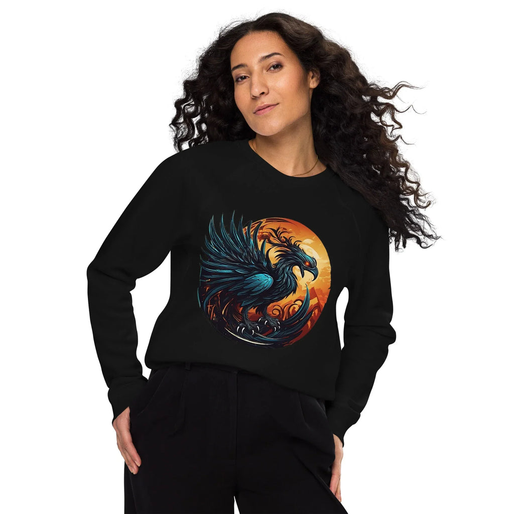 Unisex | Phoenix Organic Raglan Sweatshirt Black Sweatshirt AwRans Clothing unisex-organic-raglan-sweatshirt-black-front-66186c4304ad6