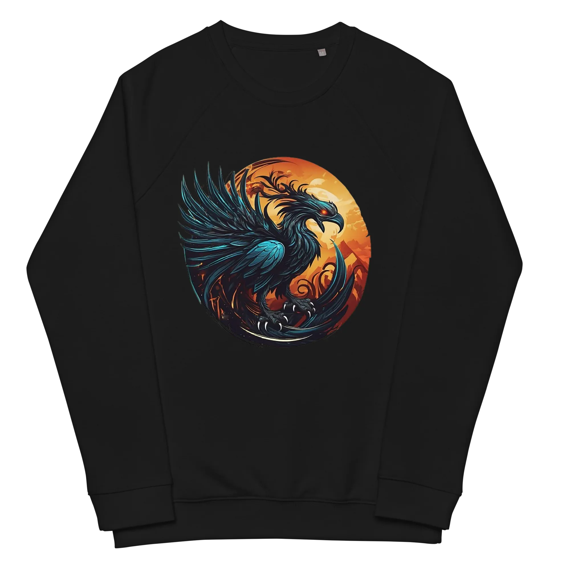 Unisex | Phoenix Organic Raglan Sweatshirt Sweatshirt AwRans Clothing unisex-organic-raglan-sweatshirt-black-front-66231d59f28f3