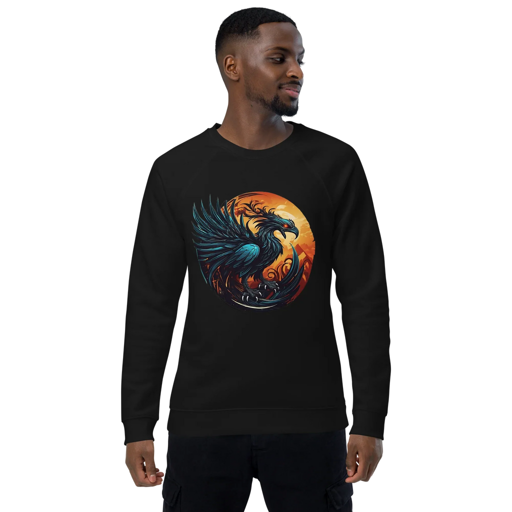 Unisex | Phoenix Organic Raglan Sweatshirt Sweatshirt AwRans Clothing unisex-organic-raglan-sweatshirt-black-front-66231d59f3828