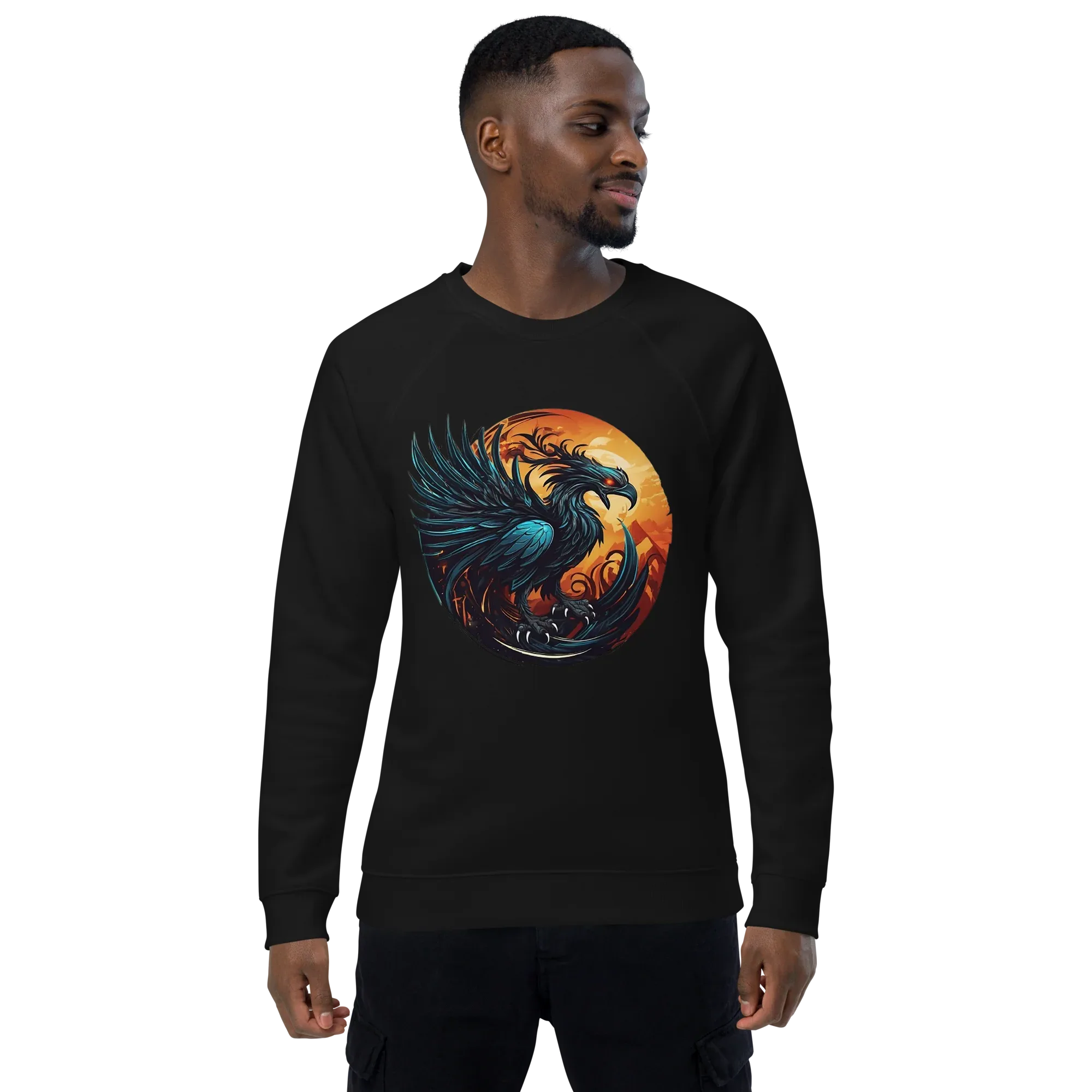 Unisex | Phoenix Organic Raglan Sweatshirt Sweatshirt AwRans Clothing unisex-organic-raglan-sweatshirt-black-front-66231d59f3828