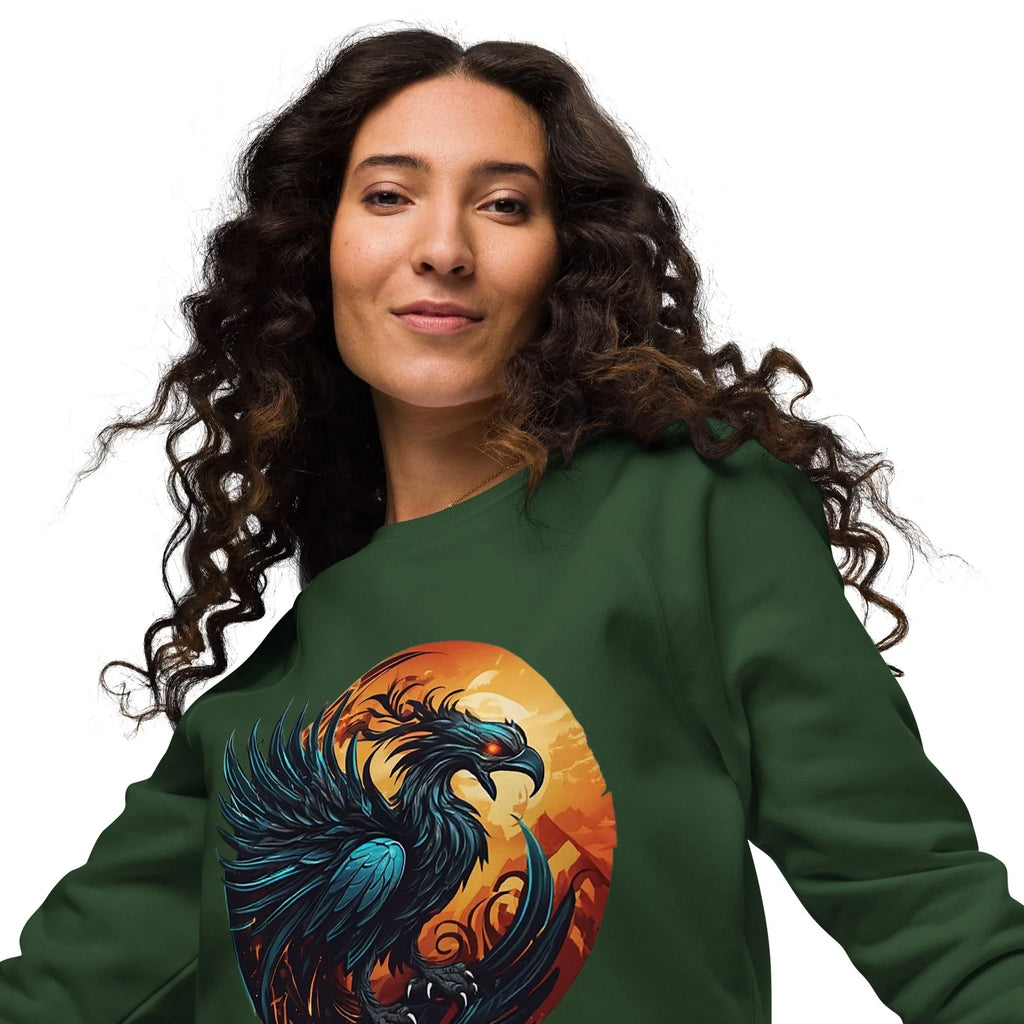 Unisex | Phoenix Organic Raglan Sweatshirt Sweatshirt AwRans Clothing unisex-organic-raglan-sweatshirt-bottle-green-front-2-66186c4307d67