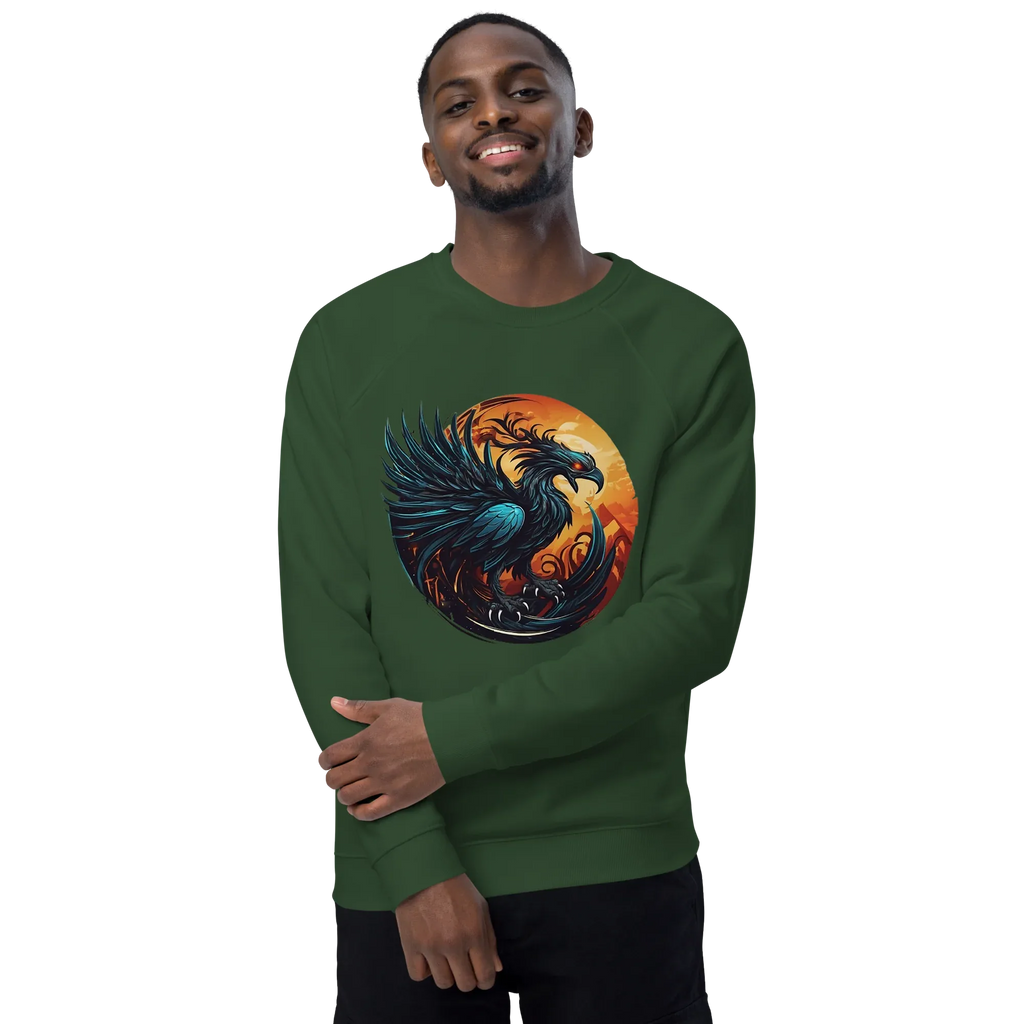 Unisex | Phoenix Organic Raglan Sweatshirt Sweatshirt AwRans Clothing unisex-organic-raglan-sweatshirt-bottle-green-front-2-66231d5a02953