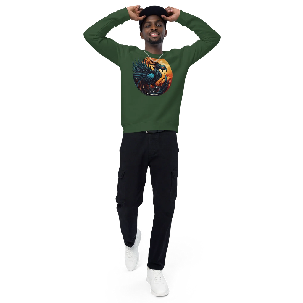 Unisex | Phoenix Organic Raglan Sweatshirt Sweatshirt AwRans Clothing unisex-organic-raglan-sweatshirt-bottle-green-front-3-66231d5a030ce