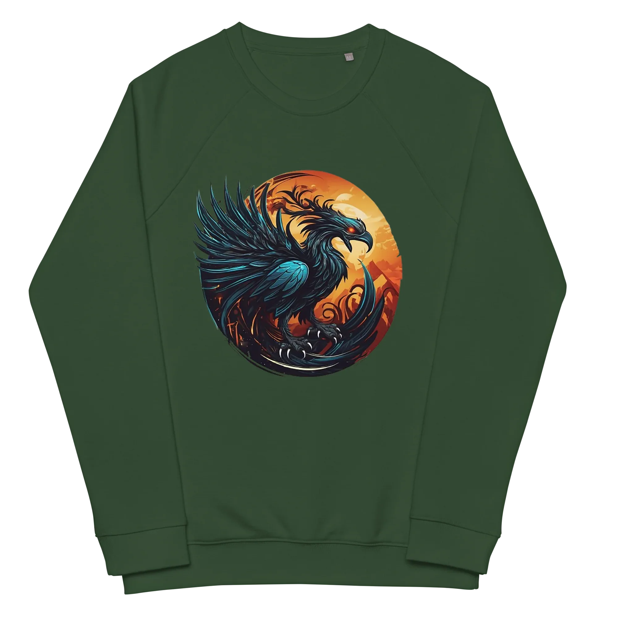 Unisex | Phoenix Organic Raglan Sweatshirt Sweatshirt AwRans Clothing unisex-organic-raglan-sweatshirt-bottle-green-front-66231d5a021dd