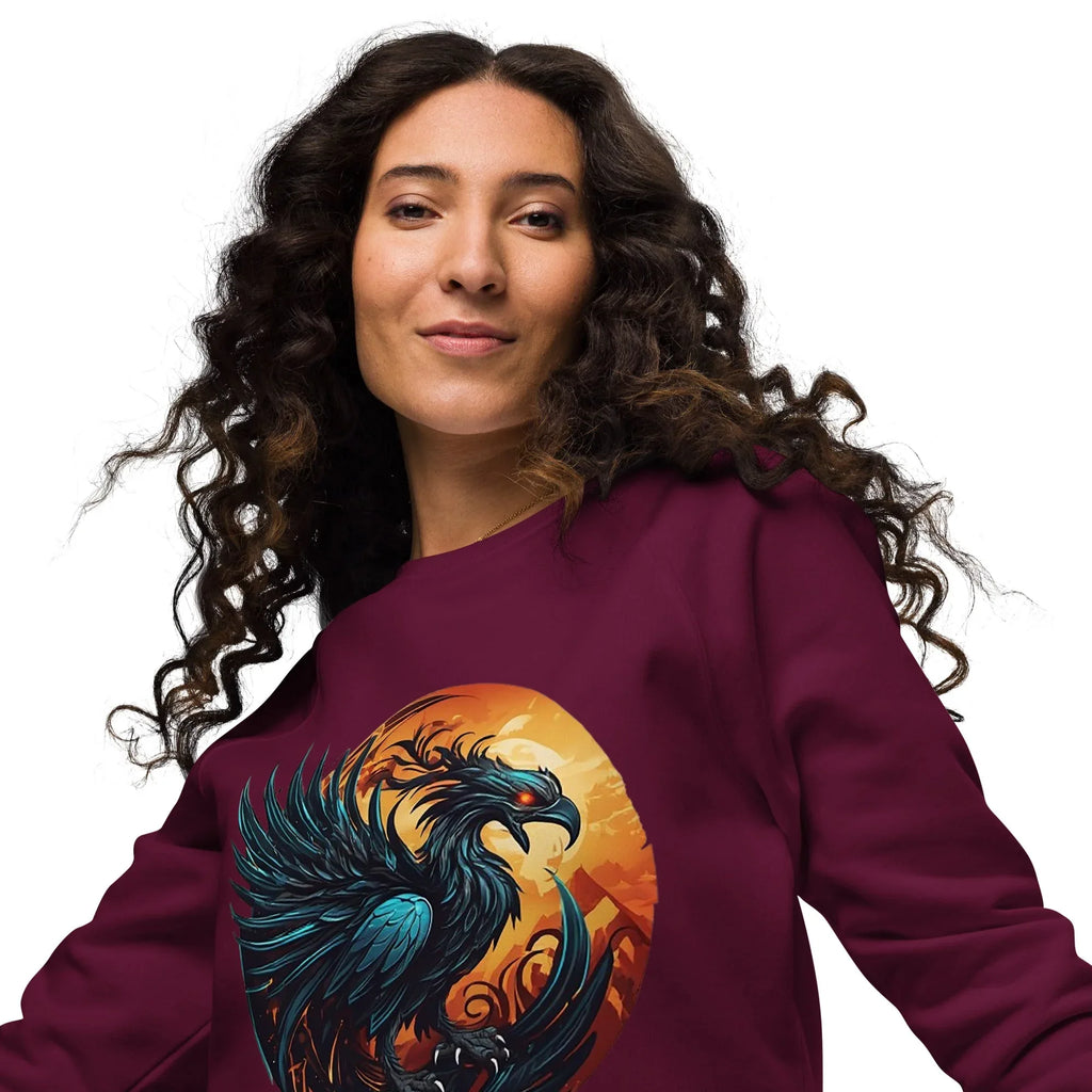 Unisex | Phoenix Organic Raglan Sweatshirt Sweatshirt AwRans Clothing unisex-organic-raglan-sweatshirt-burgundy-front-2-66186c4306765