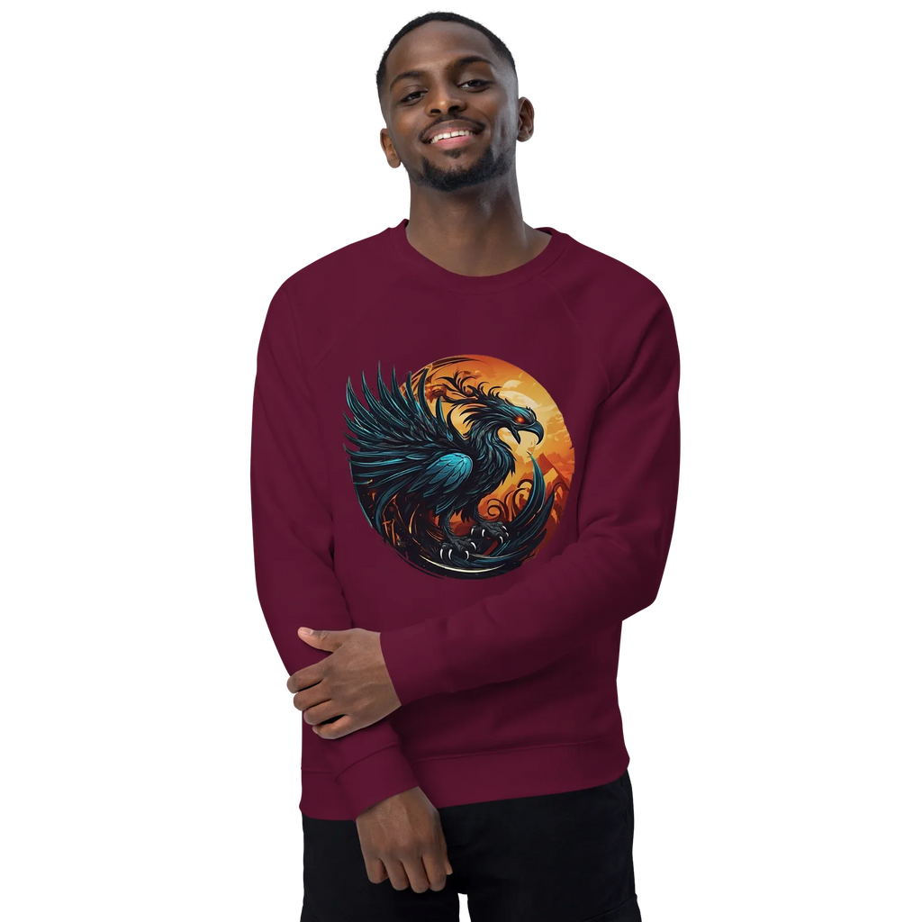 Unisex | Phoenix Organic Raglan Sweatshirt Sweatshirt AwRans Clothing unisex-organic-raglan-sweatshirt-burgundy-front-2-66231d5a000aa