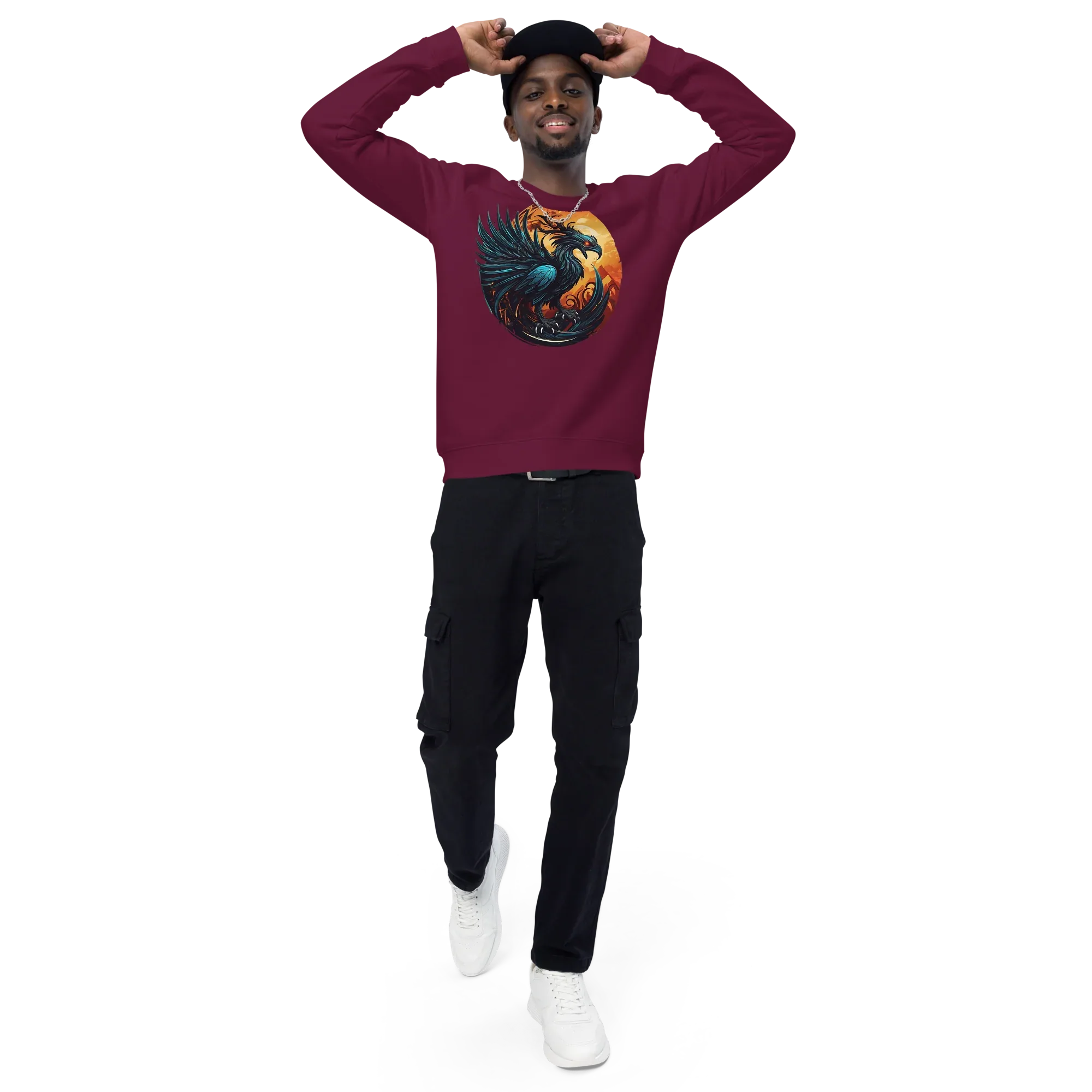 Unisex | Phoenix Organic Raglan Sweatshirt Sweatshirt AwRans Clothing unisex-organic-raglan-sweatshirt-burgundy-front-3-66231d5a00284