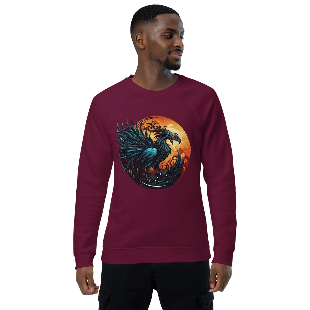 Unisex | Phoenix Organic Raglan Sweatshirt Sweatshirt AwRans Clothing unisex-organic-raglan-sweatshirt-burgundy-front-66231d59f3c1a