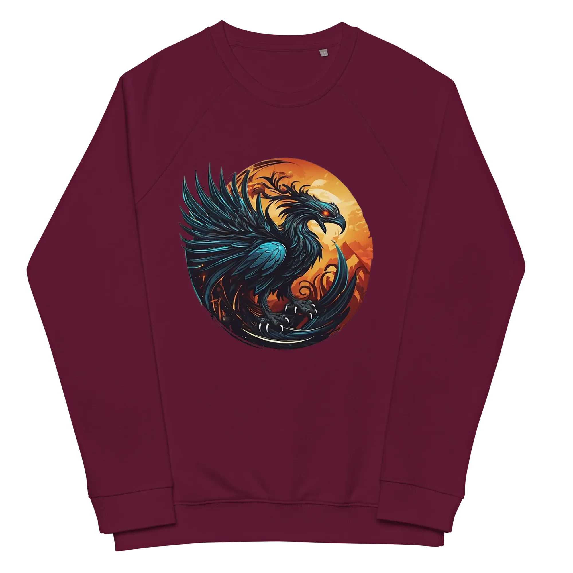 Unisex | Phoenix Organic Raglan Sweatshirt Sweatshirt AwRans Clothing unisex-organic-raglan-sweatshirt-burgundy-front-66231d59f3fdb