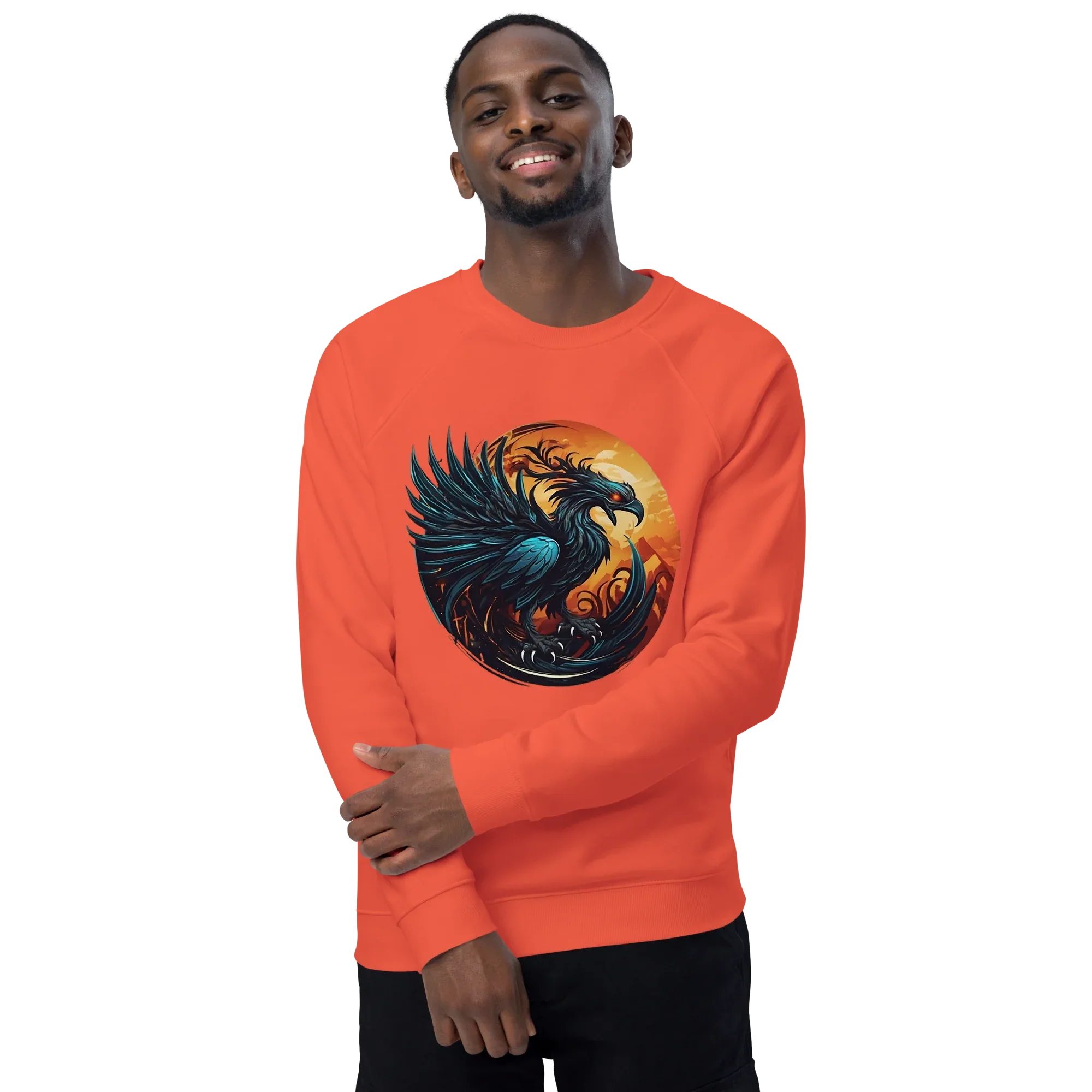 Unisex | Phoenix Organic Raglan Sweatshirt Sweatshirt AwRans Clothing unisex-organic-raglan-sweatshirt-burnt-orange-front-2-66231d5a04b81