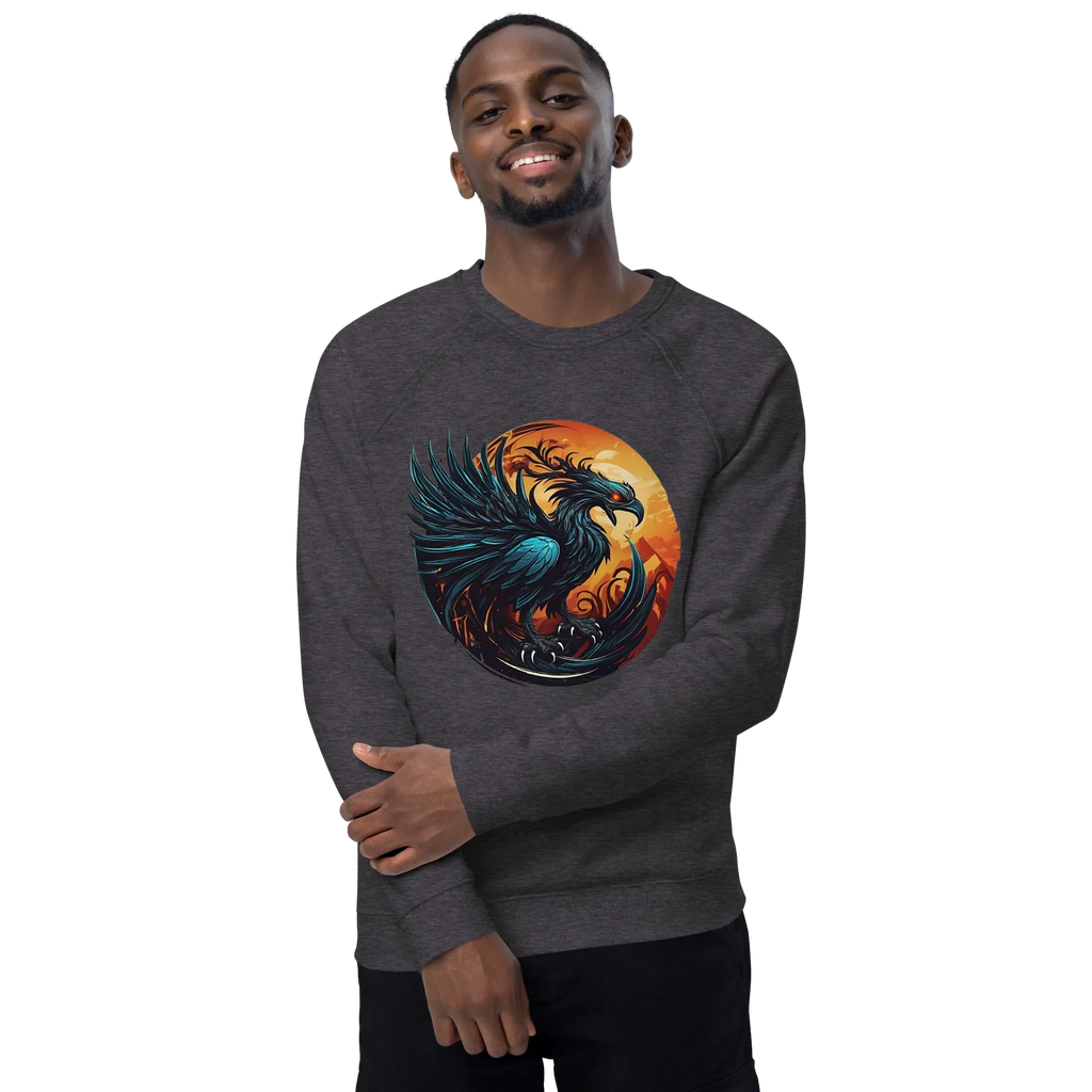 Unisex | Phoenix Organic Raglan Sweatshirt Sweatshirt AwRans Clothing unisex-organic-raglan-sweatshirt-charcoal-melange-front-2-66231d5a00f92