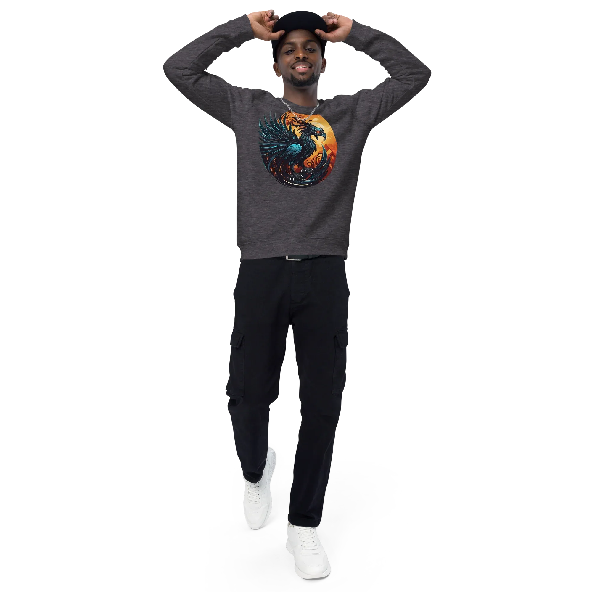 Unisex | Phoenix Organic Raglan Sweatshirt Sweatshirt AwRans Clothing unisex-organic-raglan-sweatshirt-charcoal-melange-front-3-66231d5a014f6