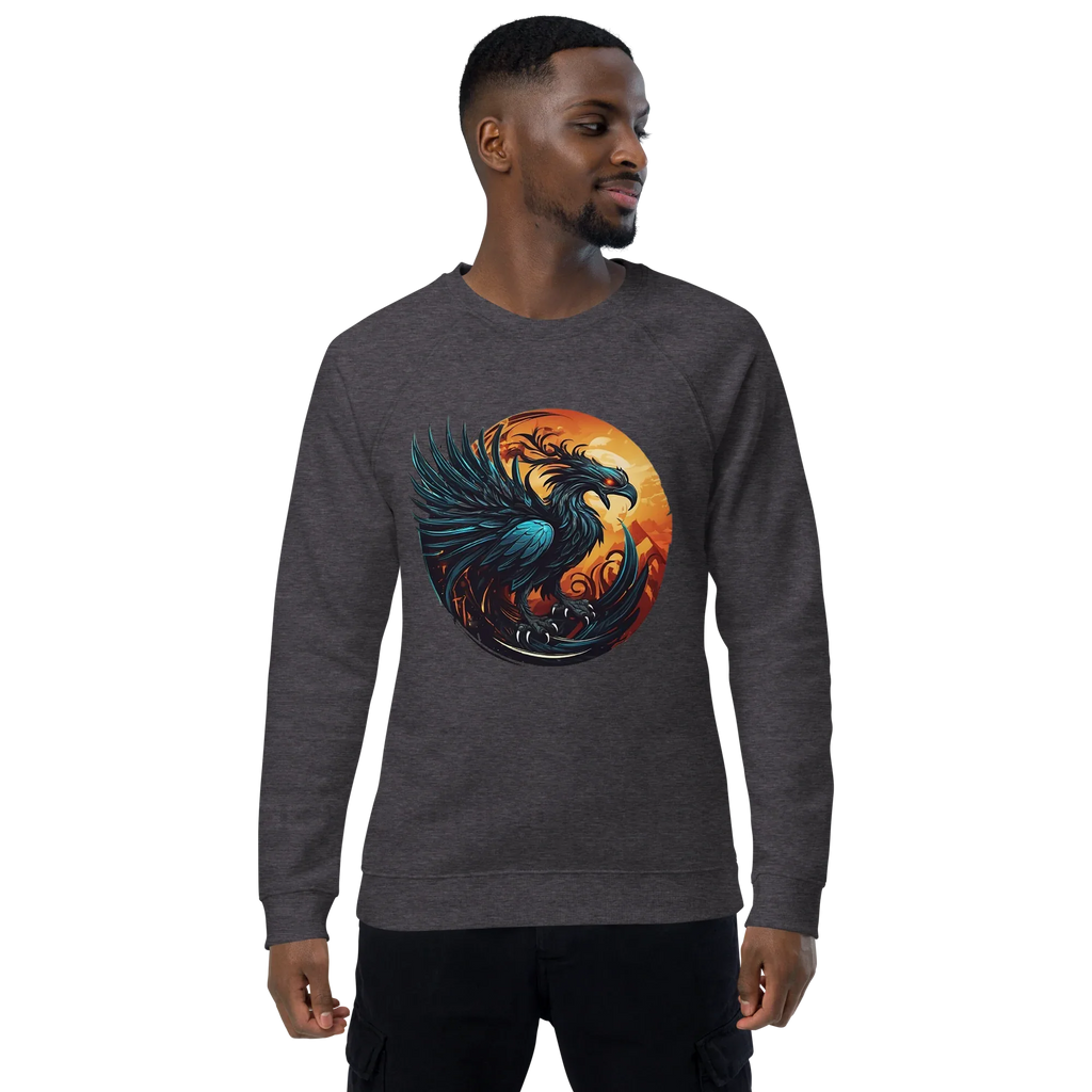 Unisex | Phoenix Organic Raglan Sweatshirt Sweatshirt AwRans Clothing unisex-organic-raglan-sweatshirt-charcoal-melange-front-66231d5a005d9