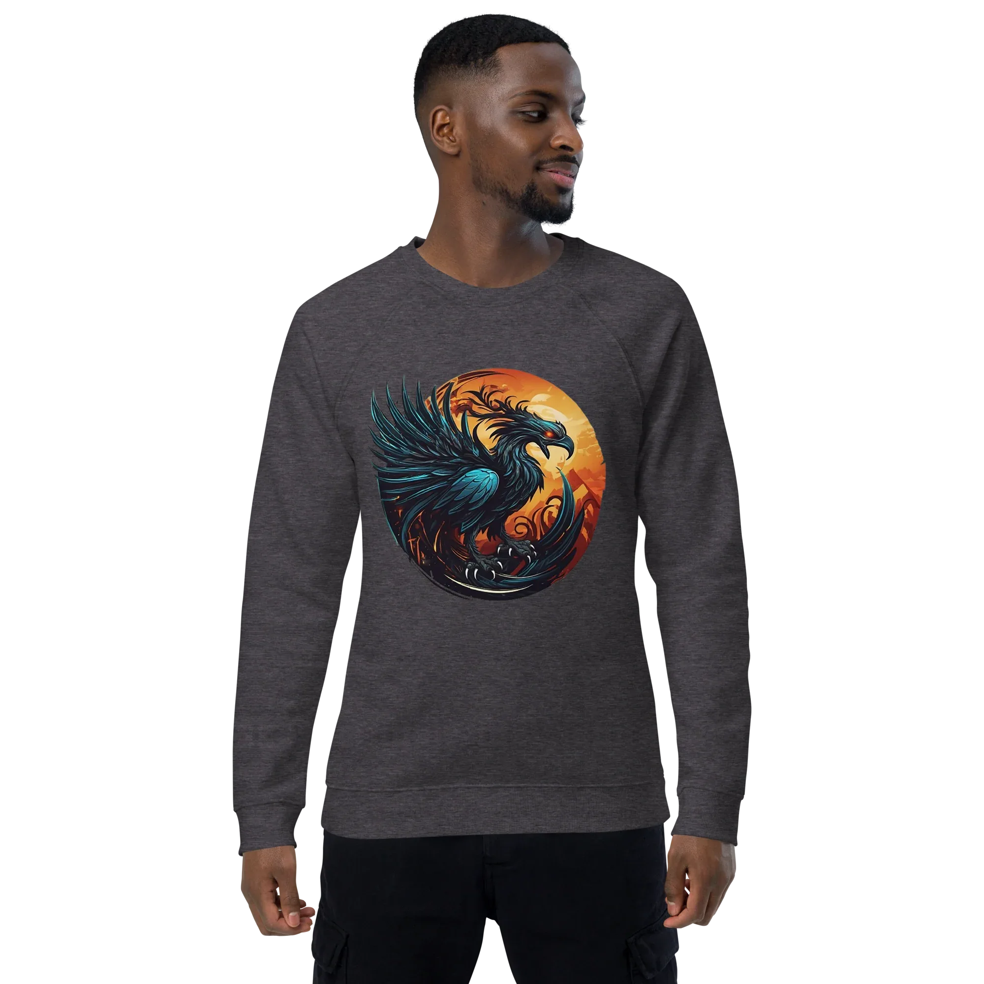 Unisex | Phoenix Organic Raglan Sweatshirt Sweatshirt AwRans Clothing unisex-organic-raglan-sweatshirt-charcoal-melange-front-66231d5a005d9