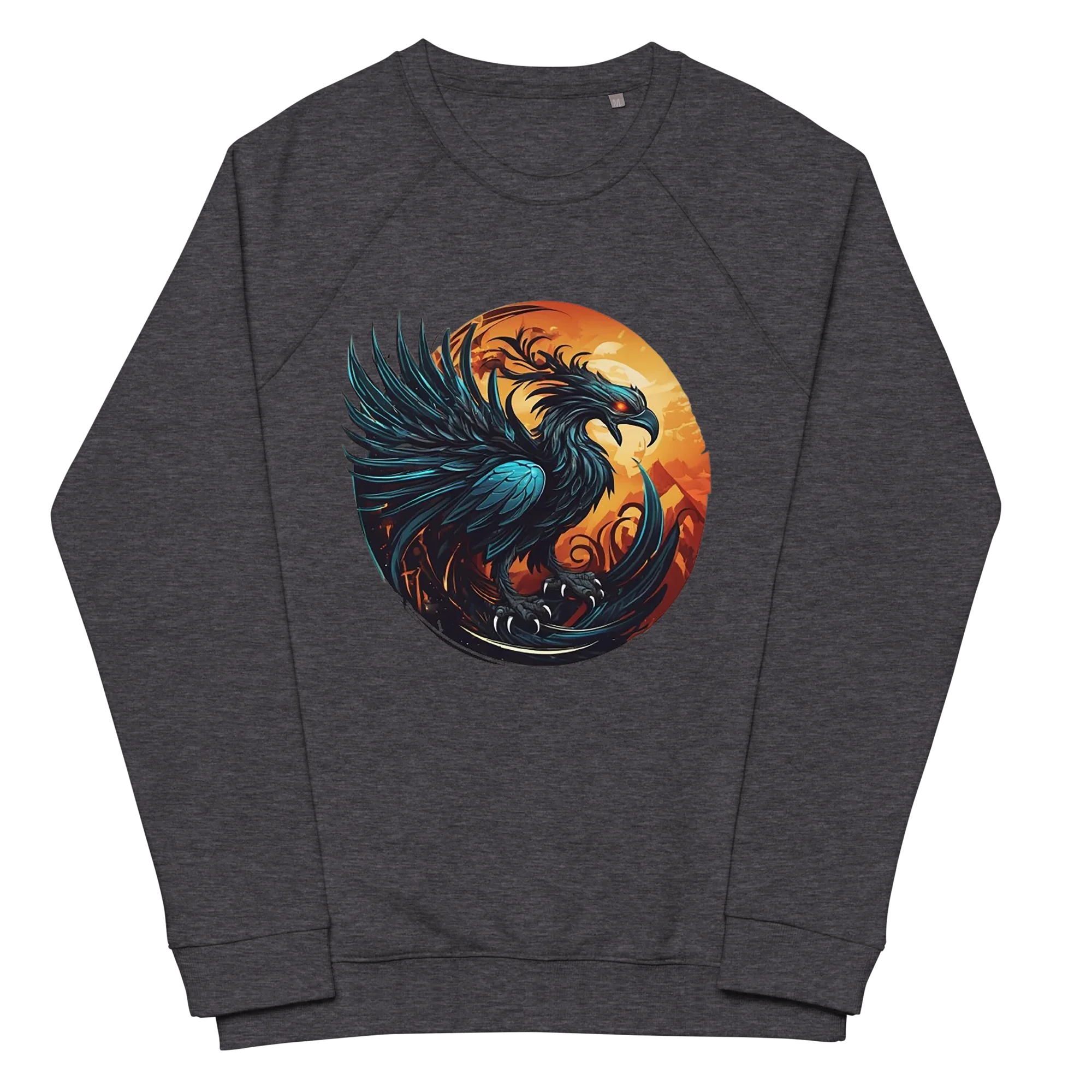 Unisex | Phoenix Organic Raglan Sweatshirt Sweatshirt AwRans Clothing unisex-organic-raglan-sweatshirt-charcoal-melange-front-66231d5a00a0b