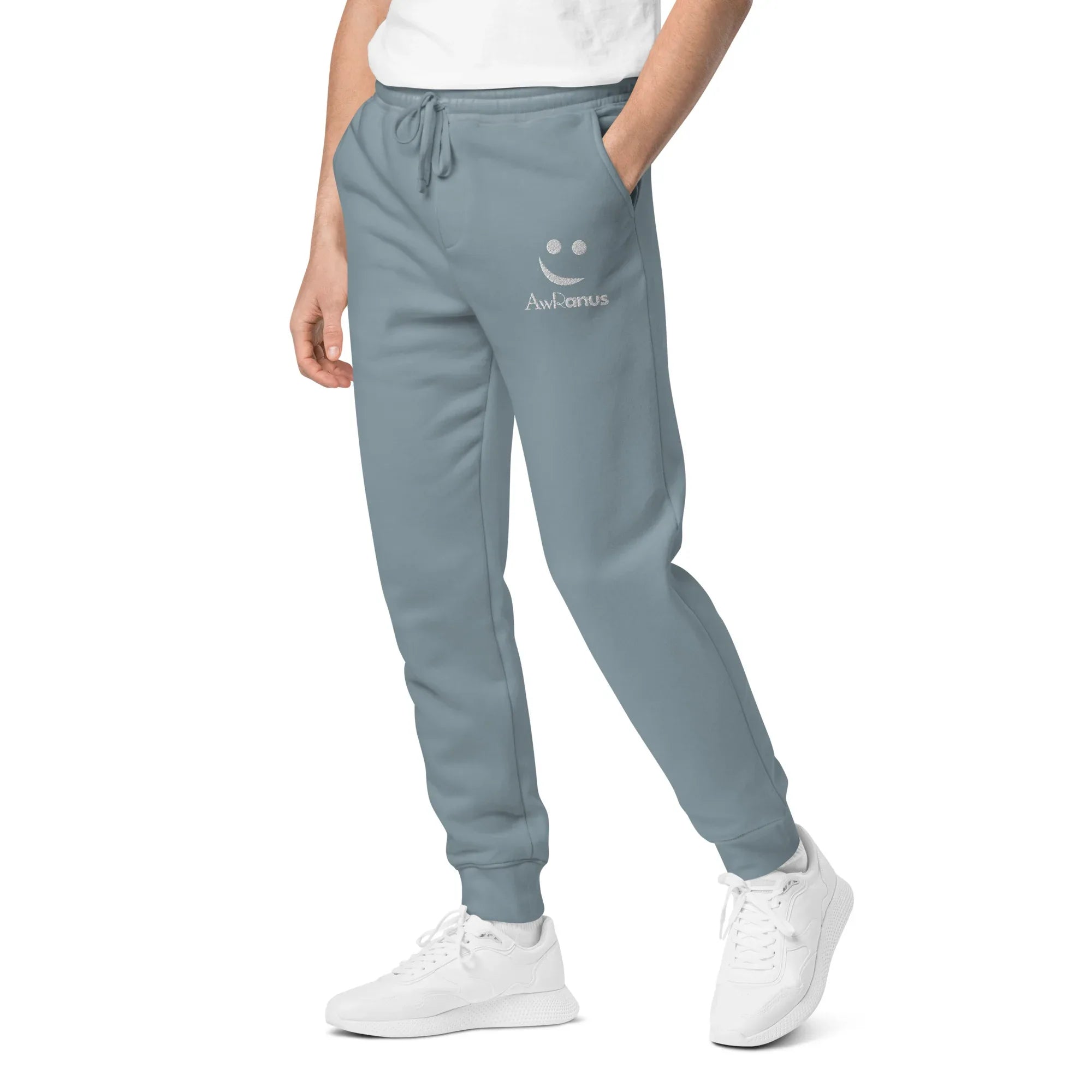 AwRans | Premium Unisex pigment-dyed sweatpants sweatpants AwRans Clothing unisex-pigment-dyed-sweatpants-pigment-slate-blue-left-front-688d531baf4b2
